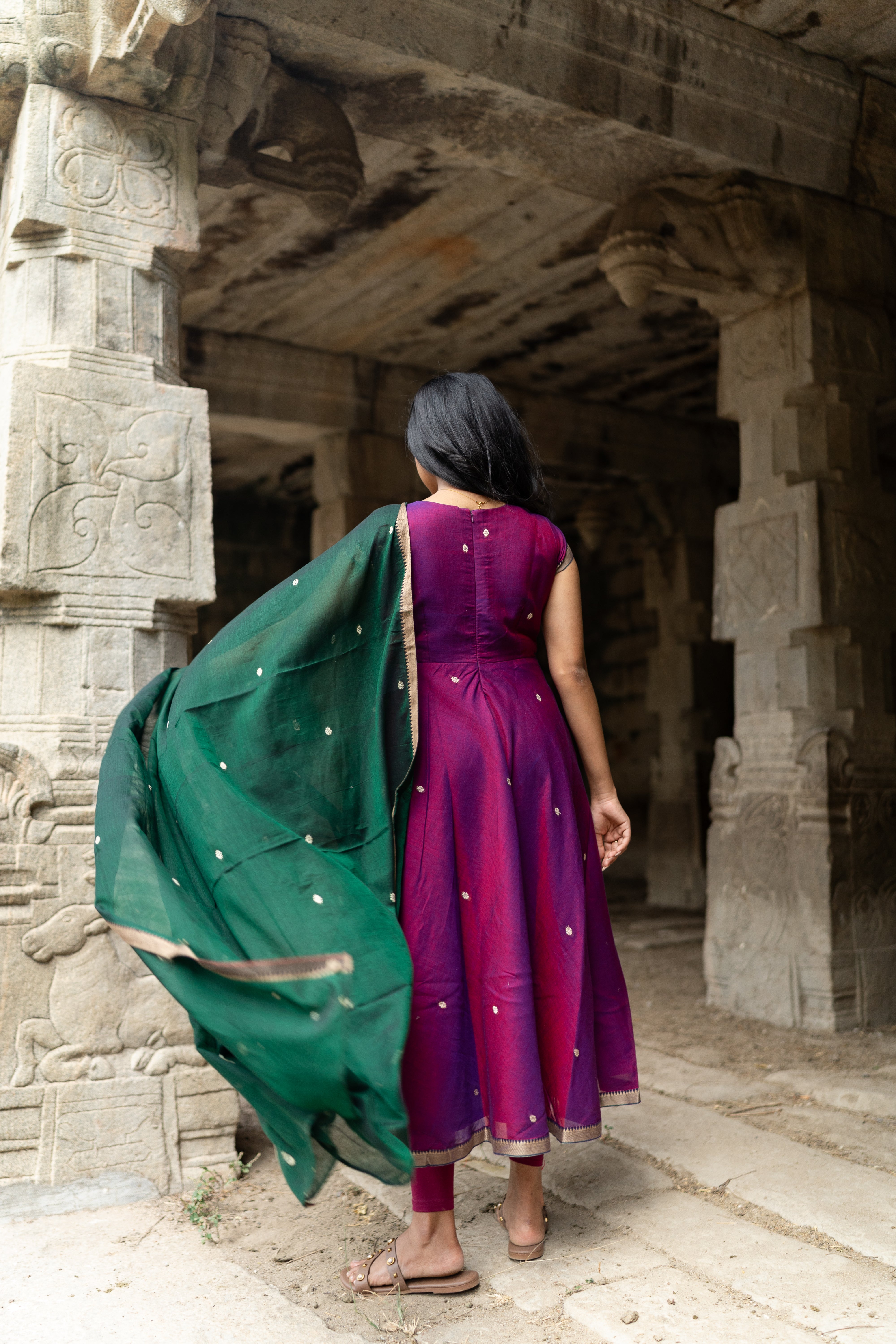Vadamalli with green dupatta Anarkali set