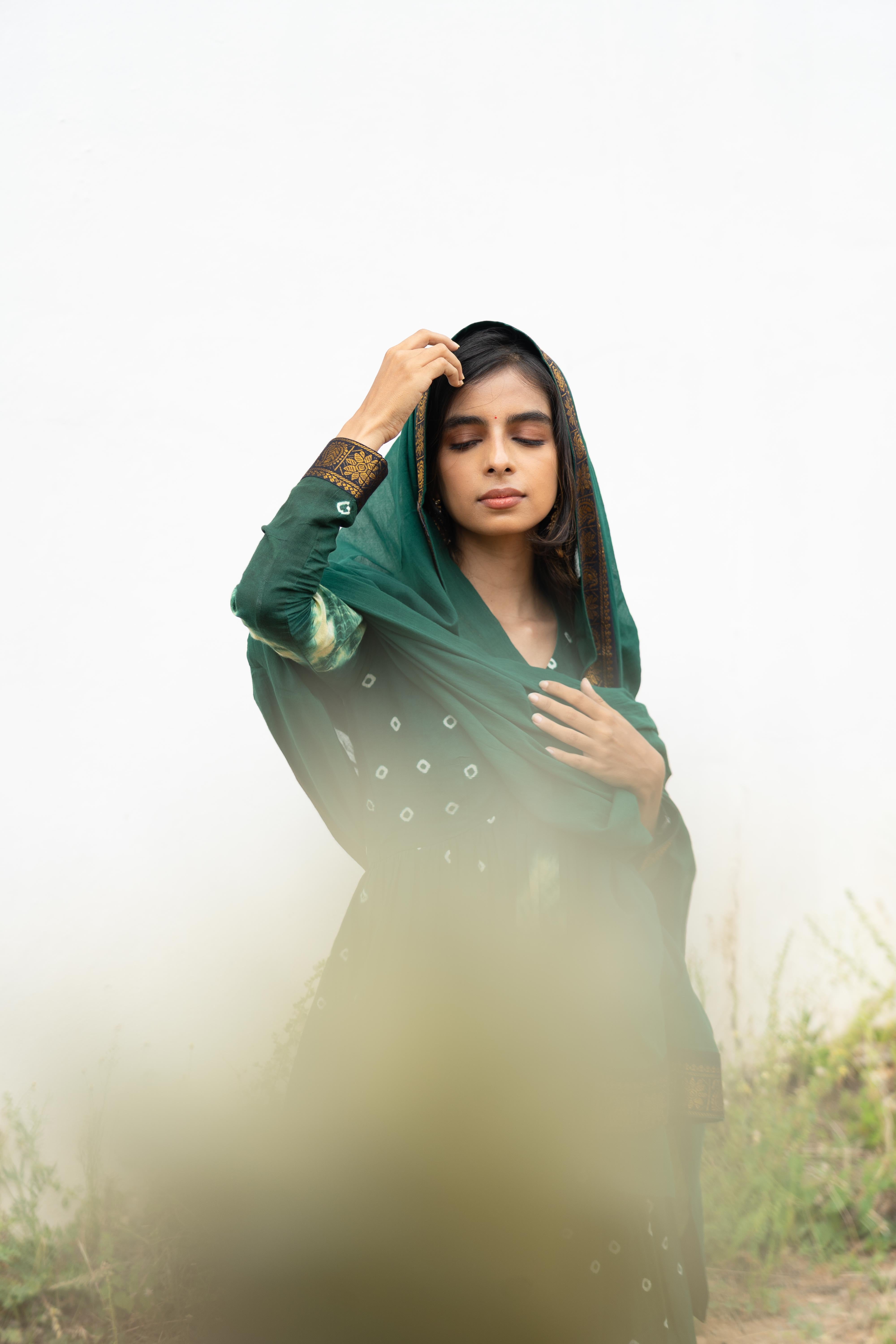 Emerald Green Sungudi Anarkali Set