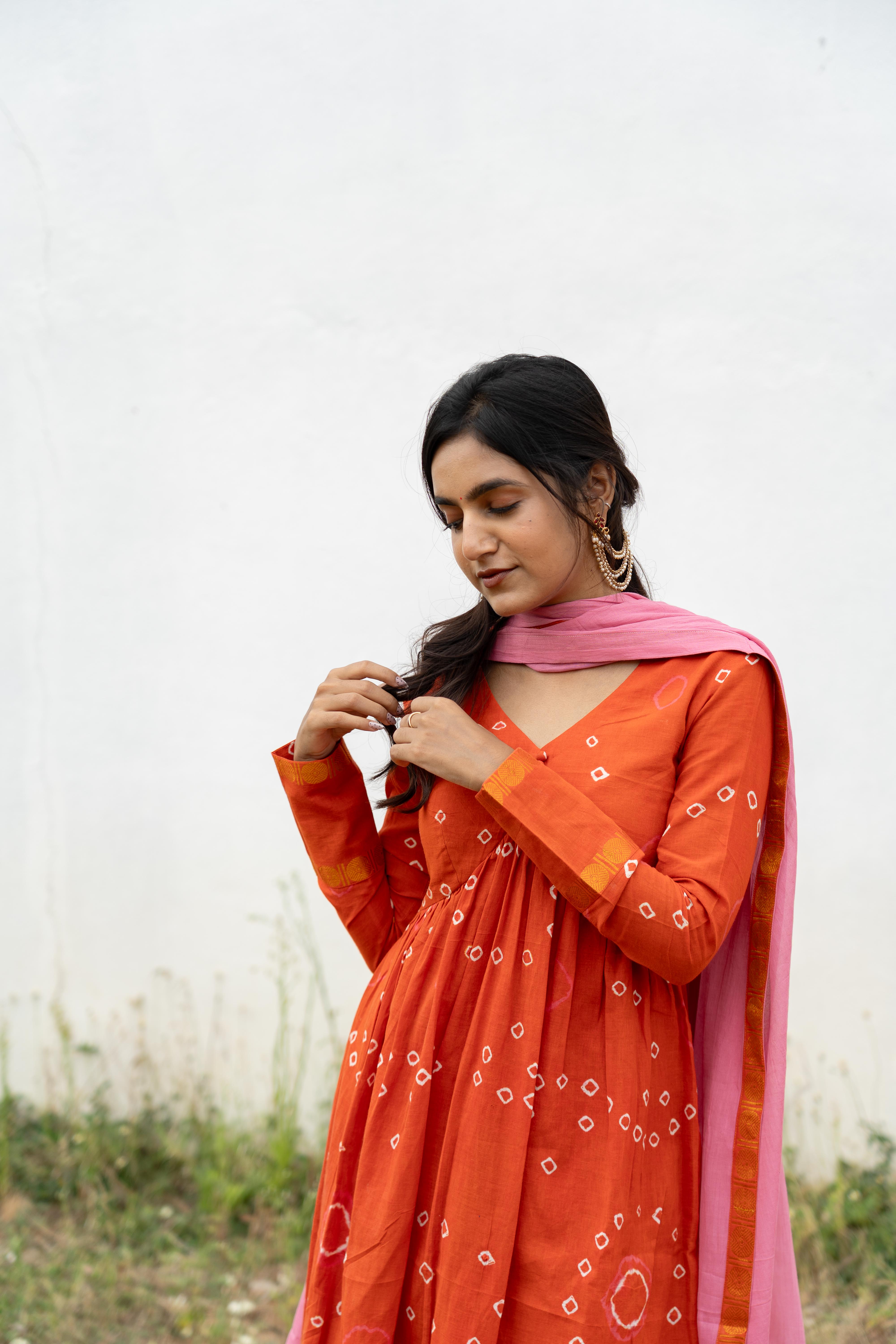 Orange Blush Sungudi Anarkali Set