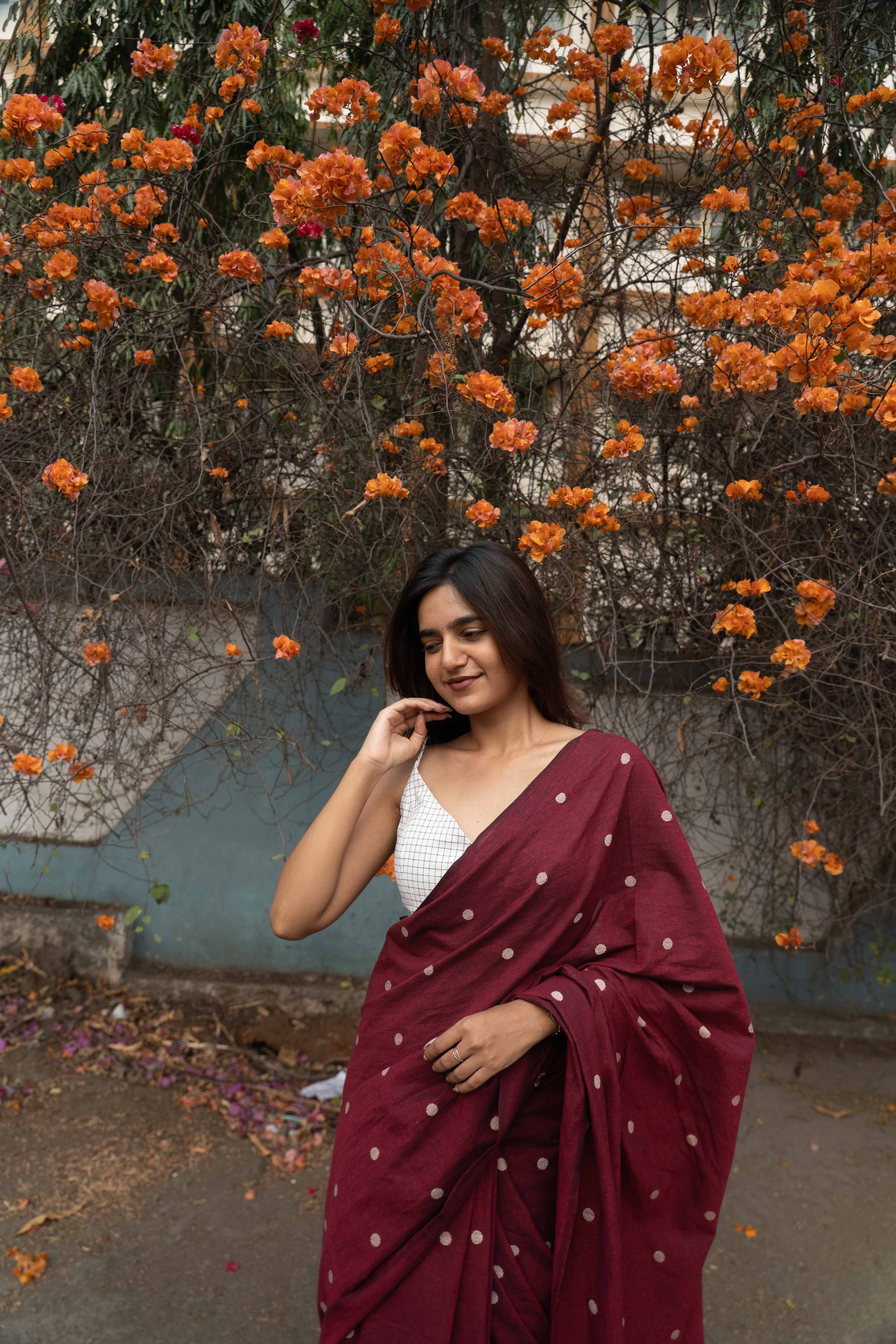 Maroon tuli saree