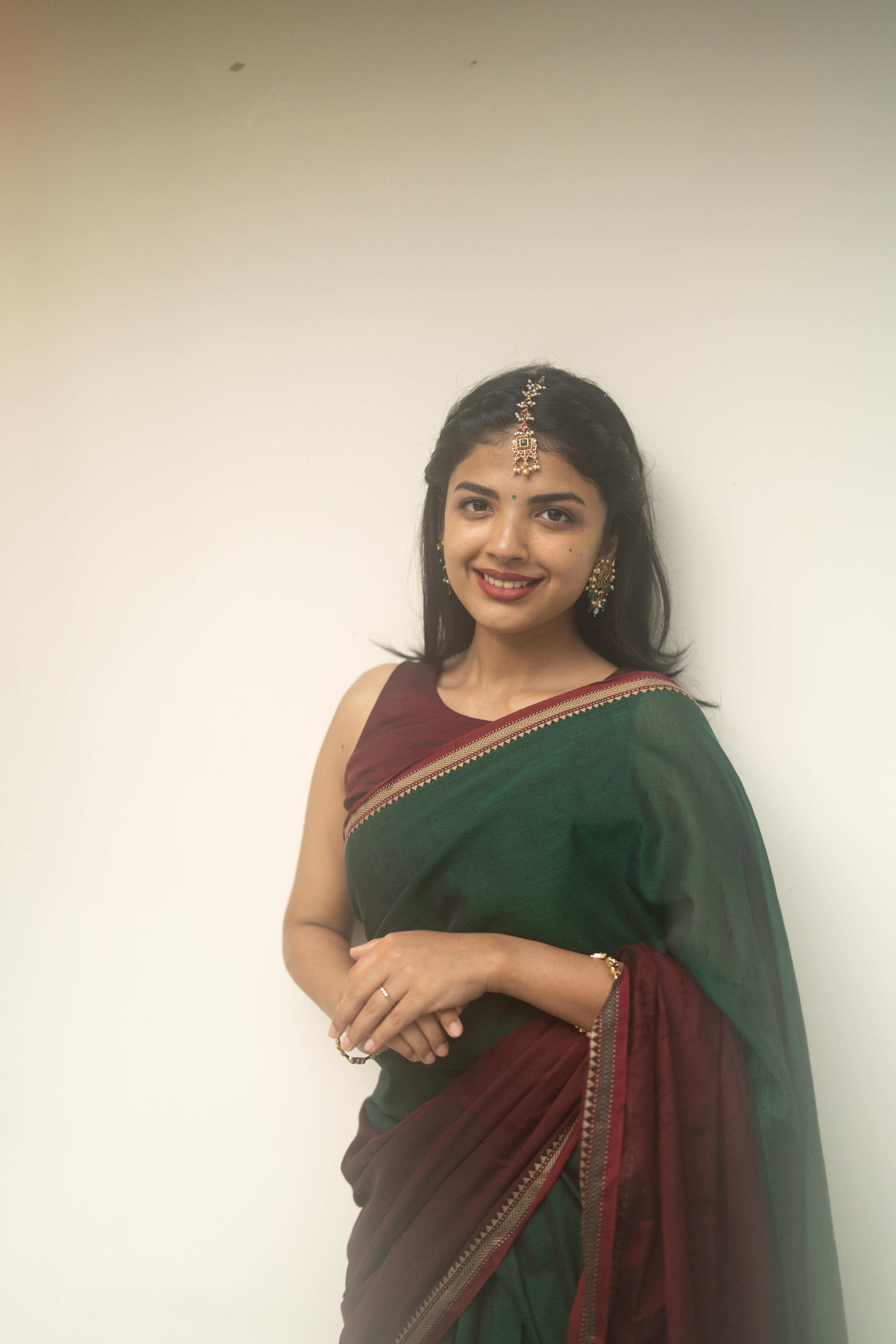 Green with Maroon Half Saree