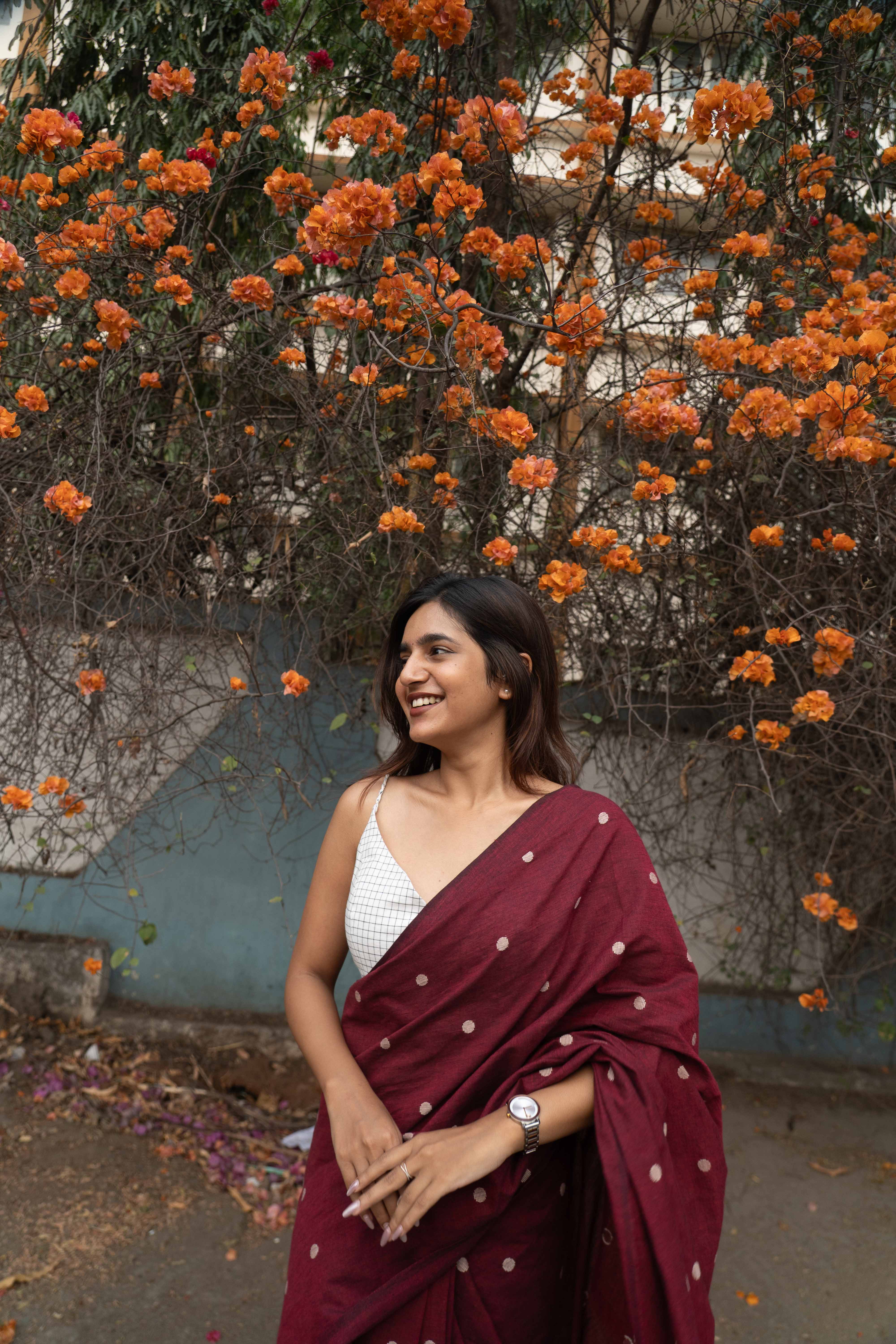 Maroon tuli saree