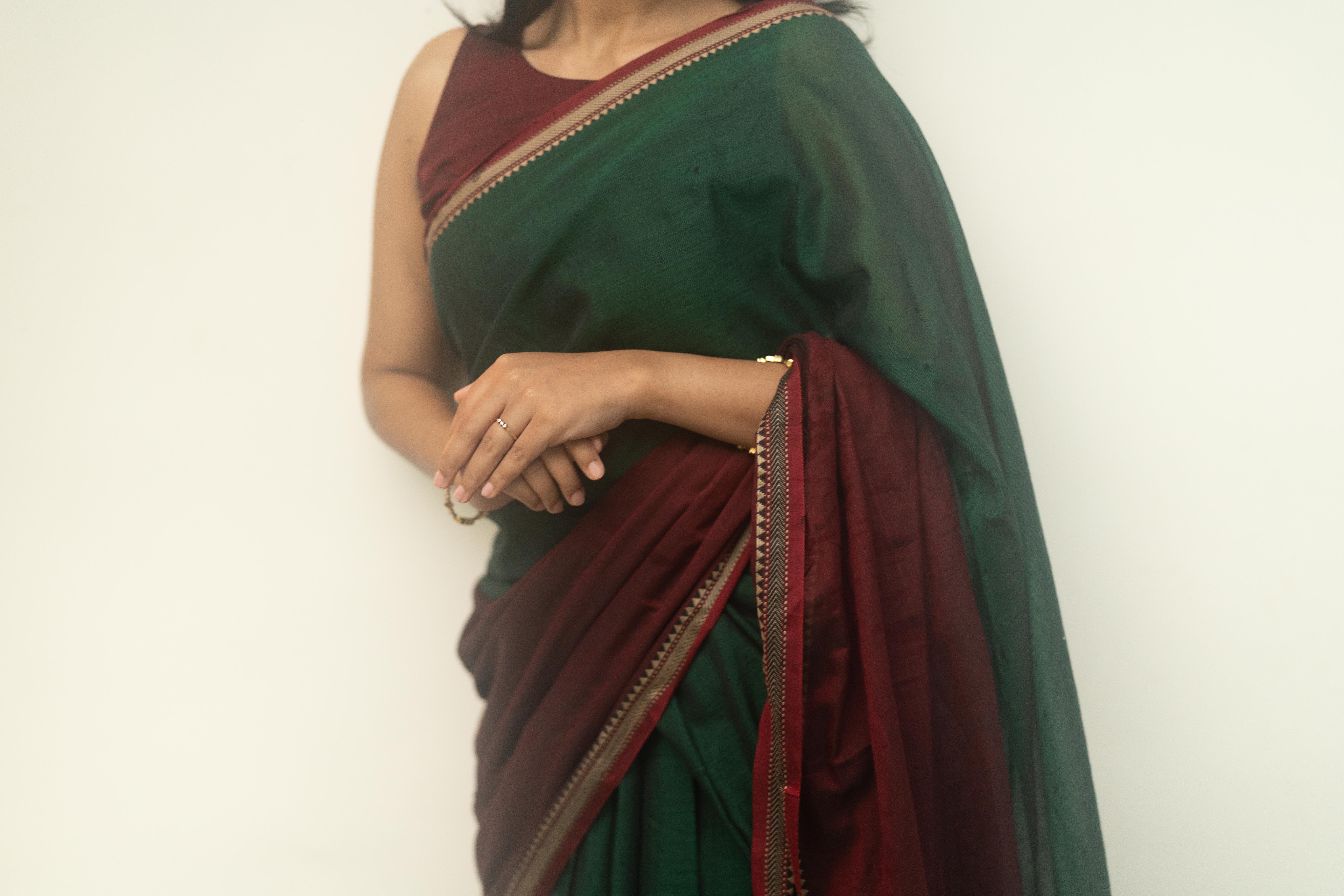Green with Maroon Half Saree