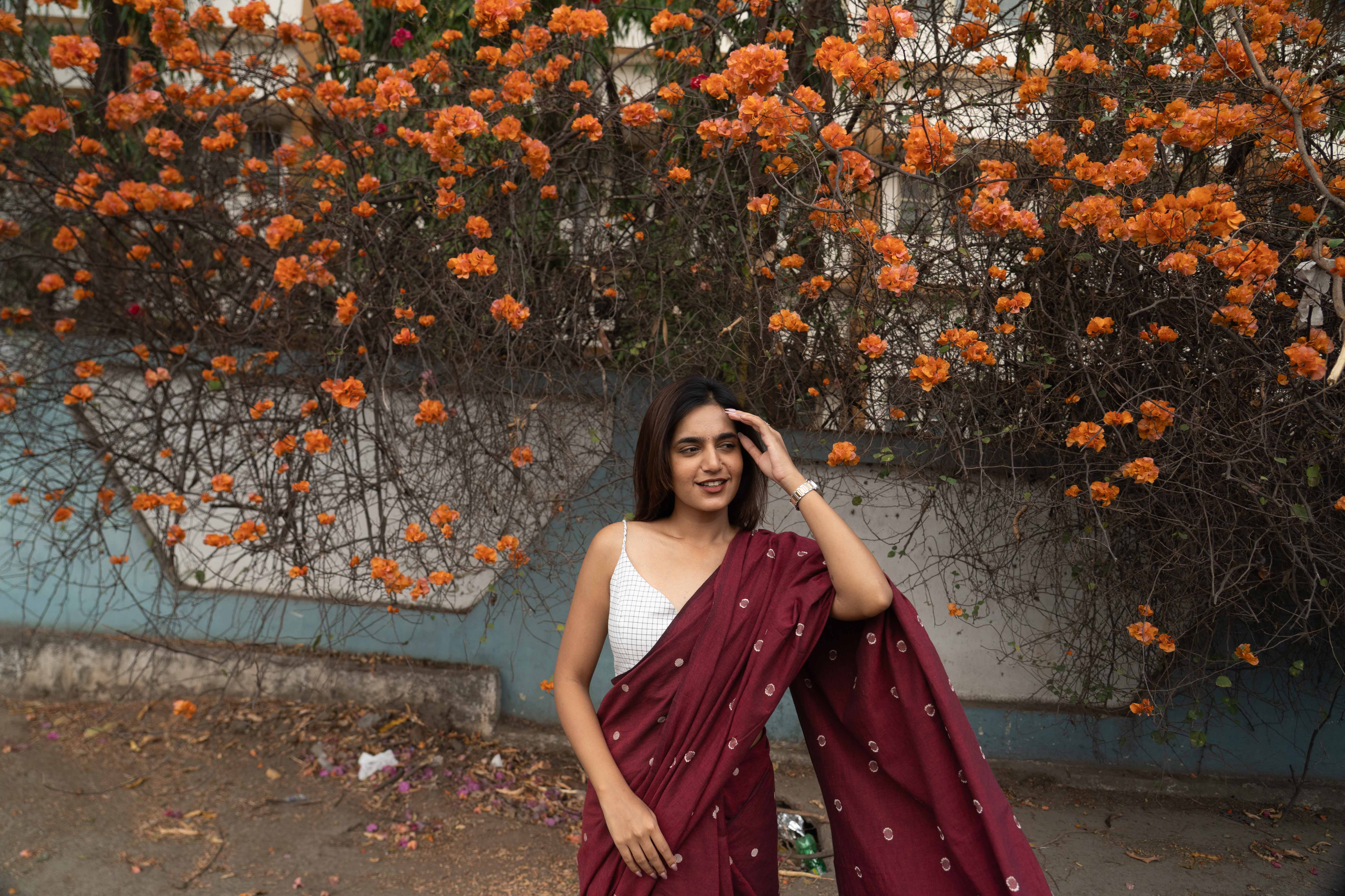 Maroon tuli saree