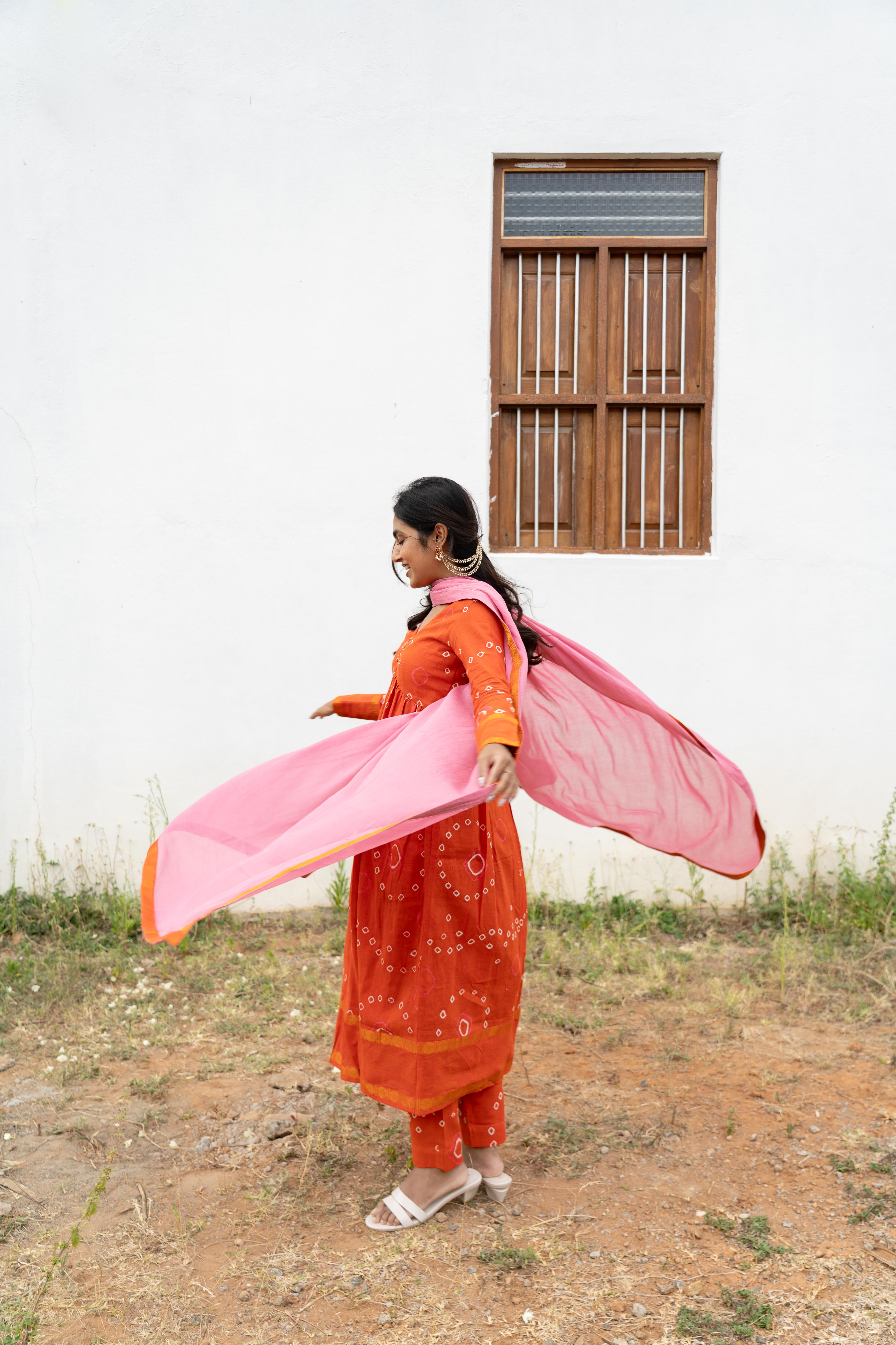 Orange Blush Sungudi Anarkali Set