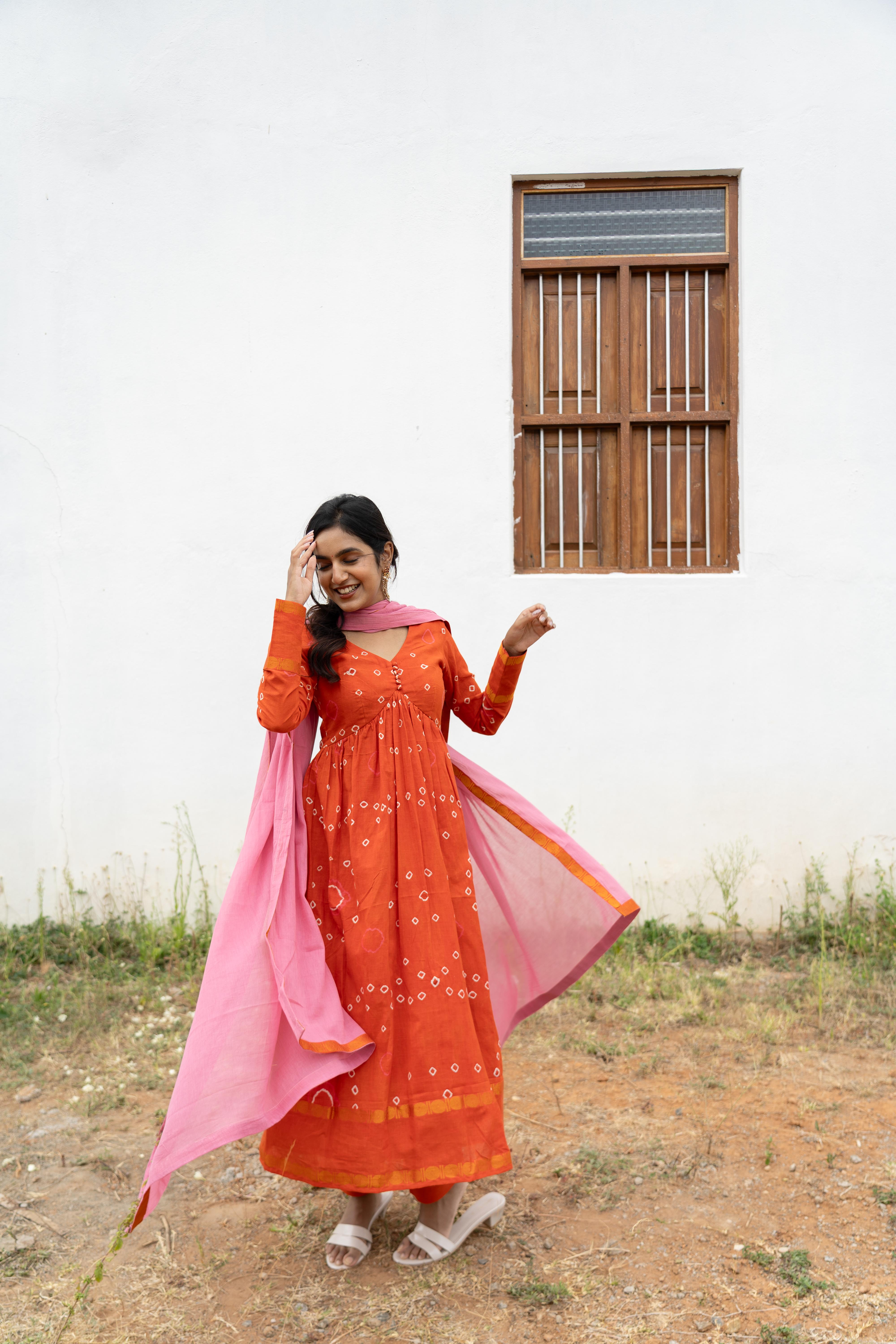 Orange Blush Sungudi Anarkali Set