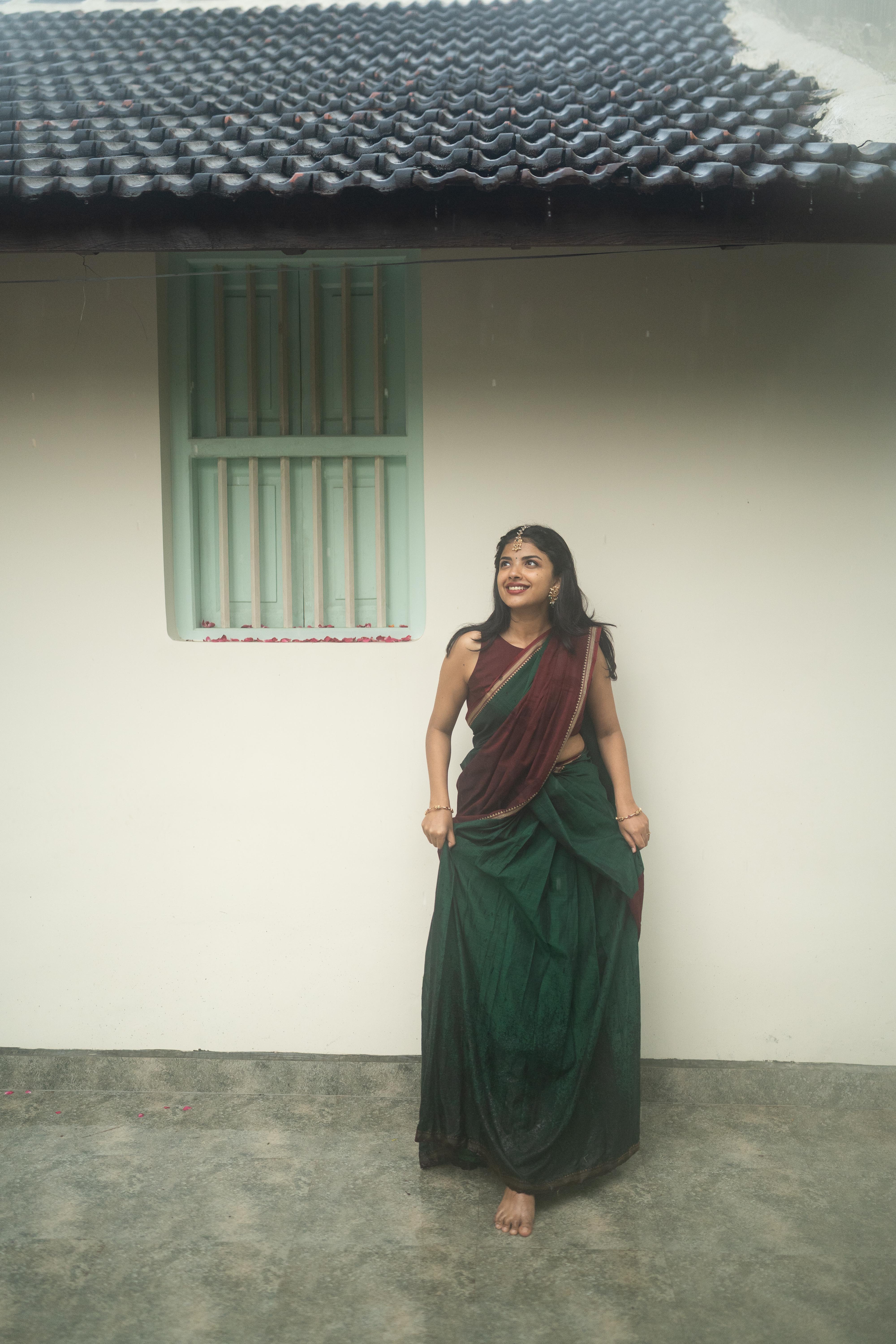 Green with Maroon Half Saree