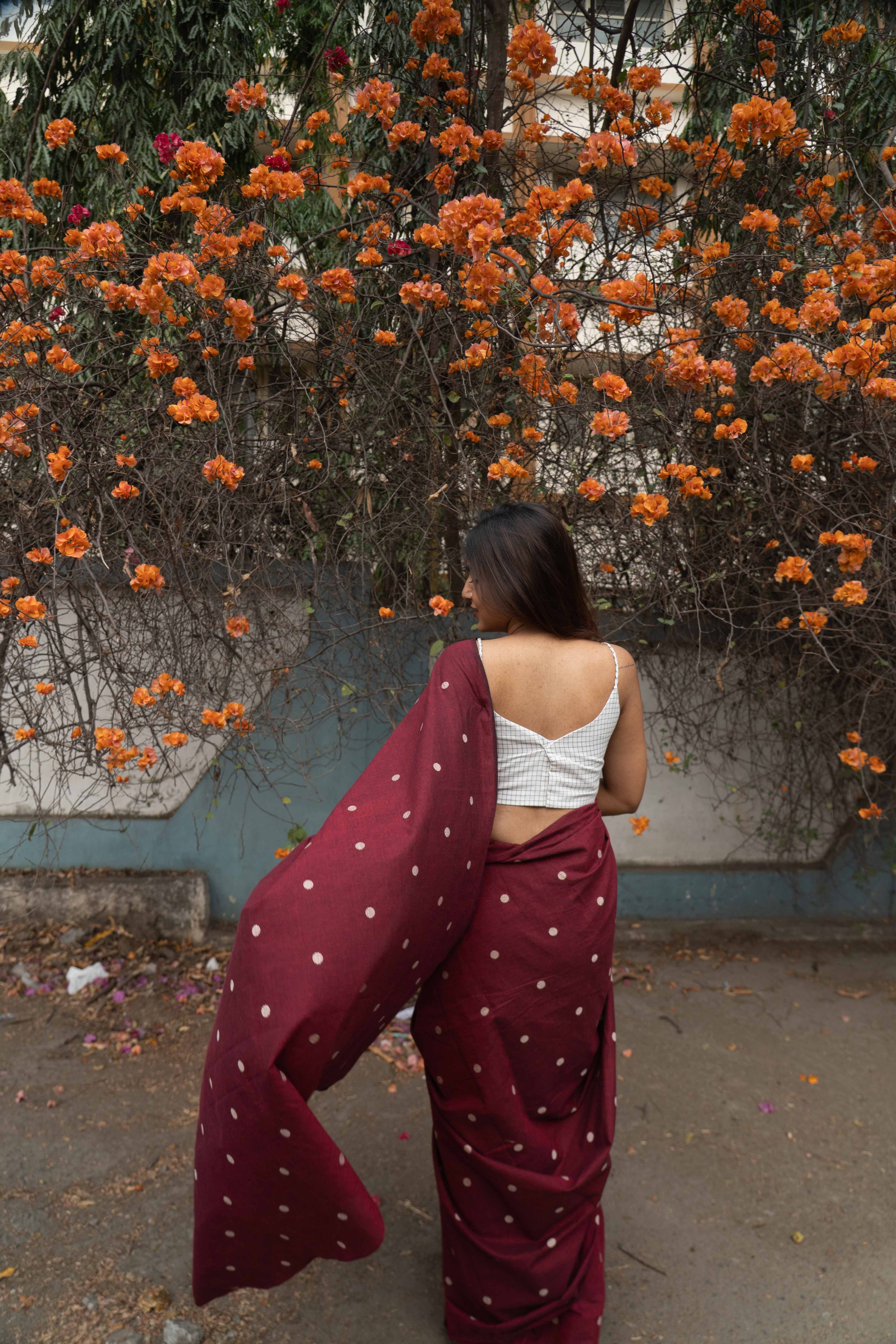 Maroon tuli saree