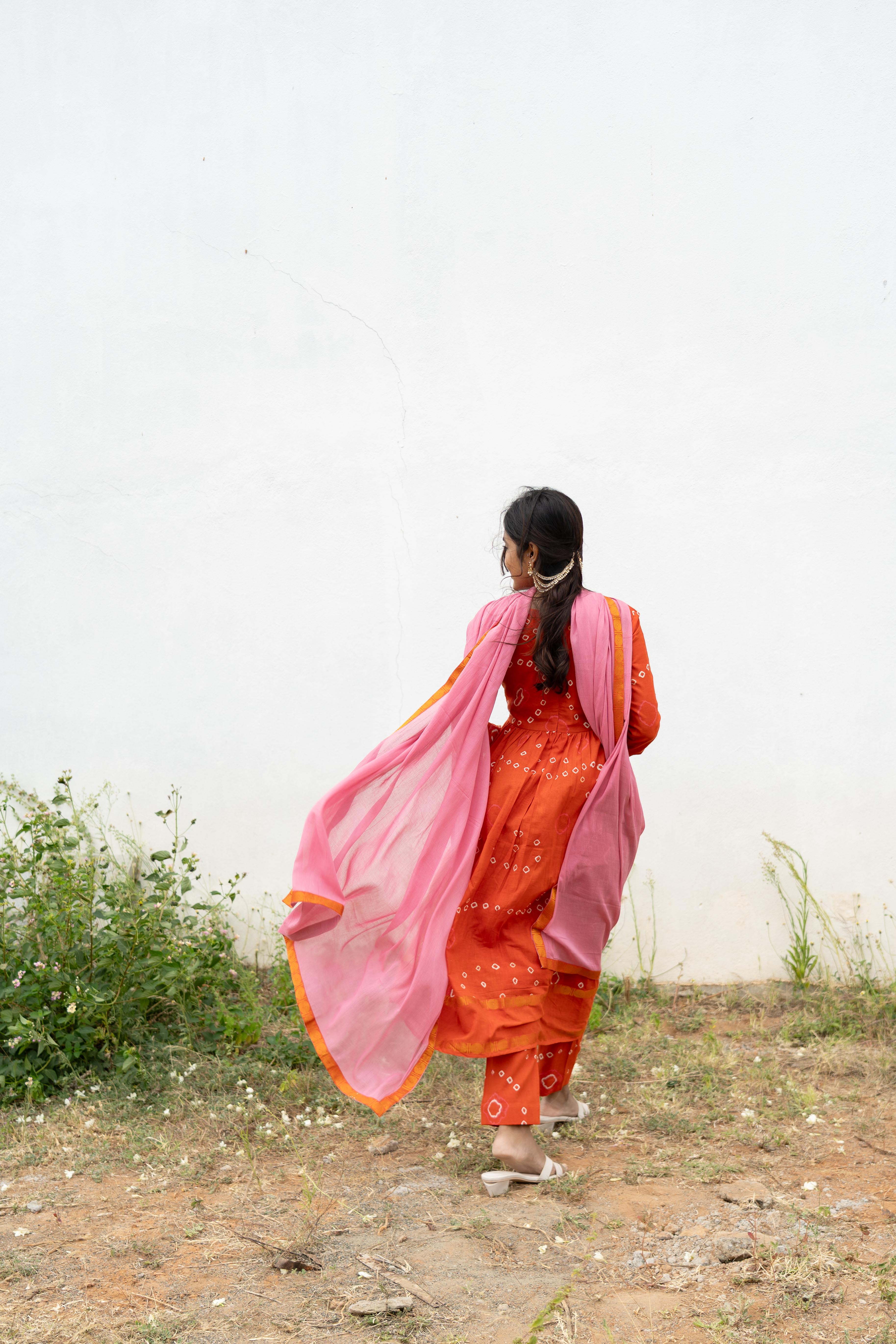 Orange Blush Sungudi Anarkali Set