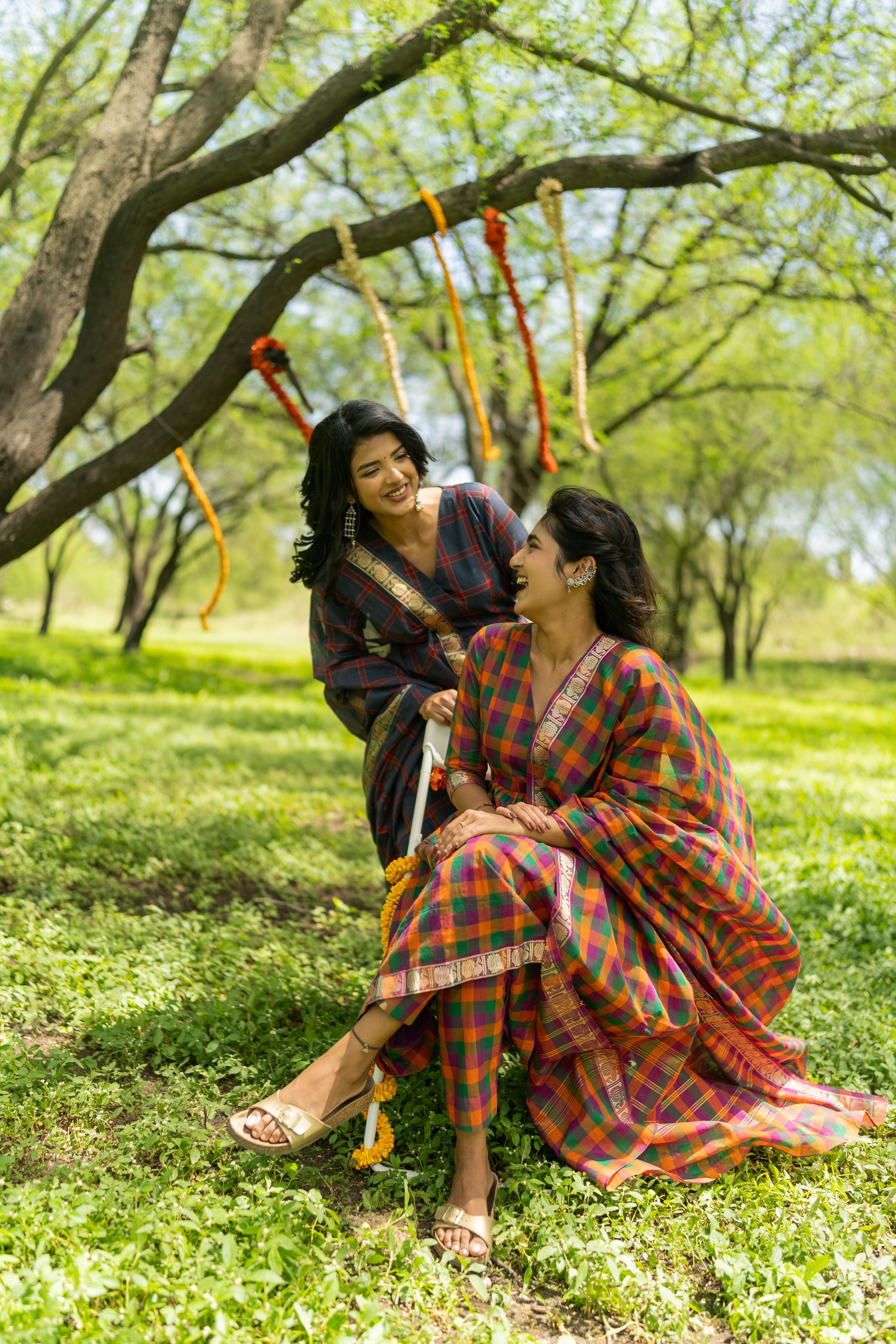 Blue Madras Checks Kanchi Cotton Top & Dupatta