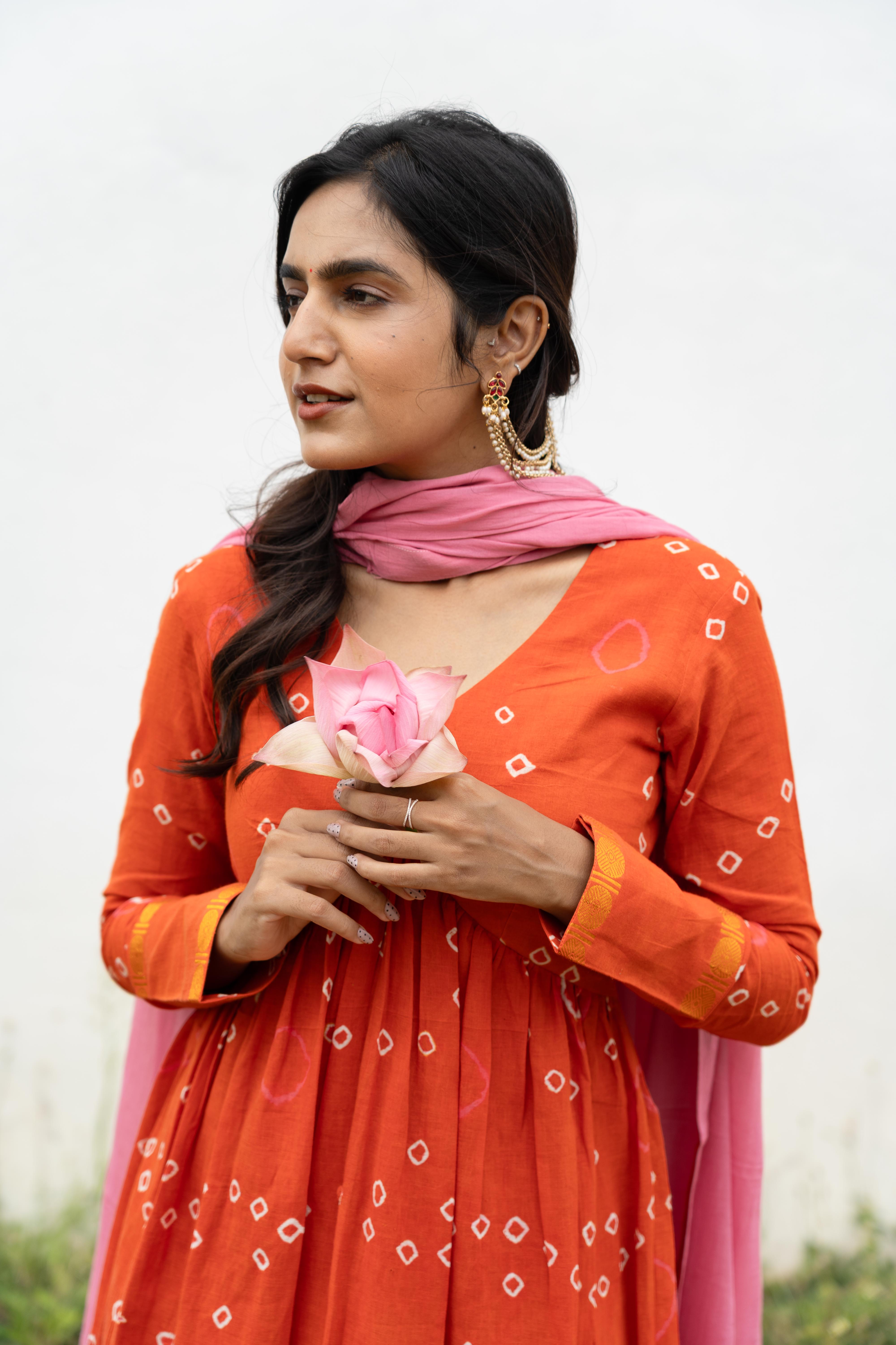 Orange Blush Sungudi Anarkali Set