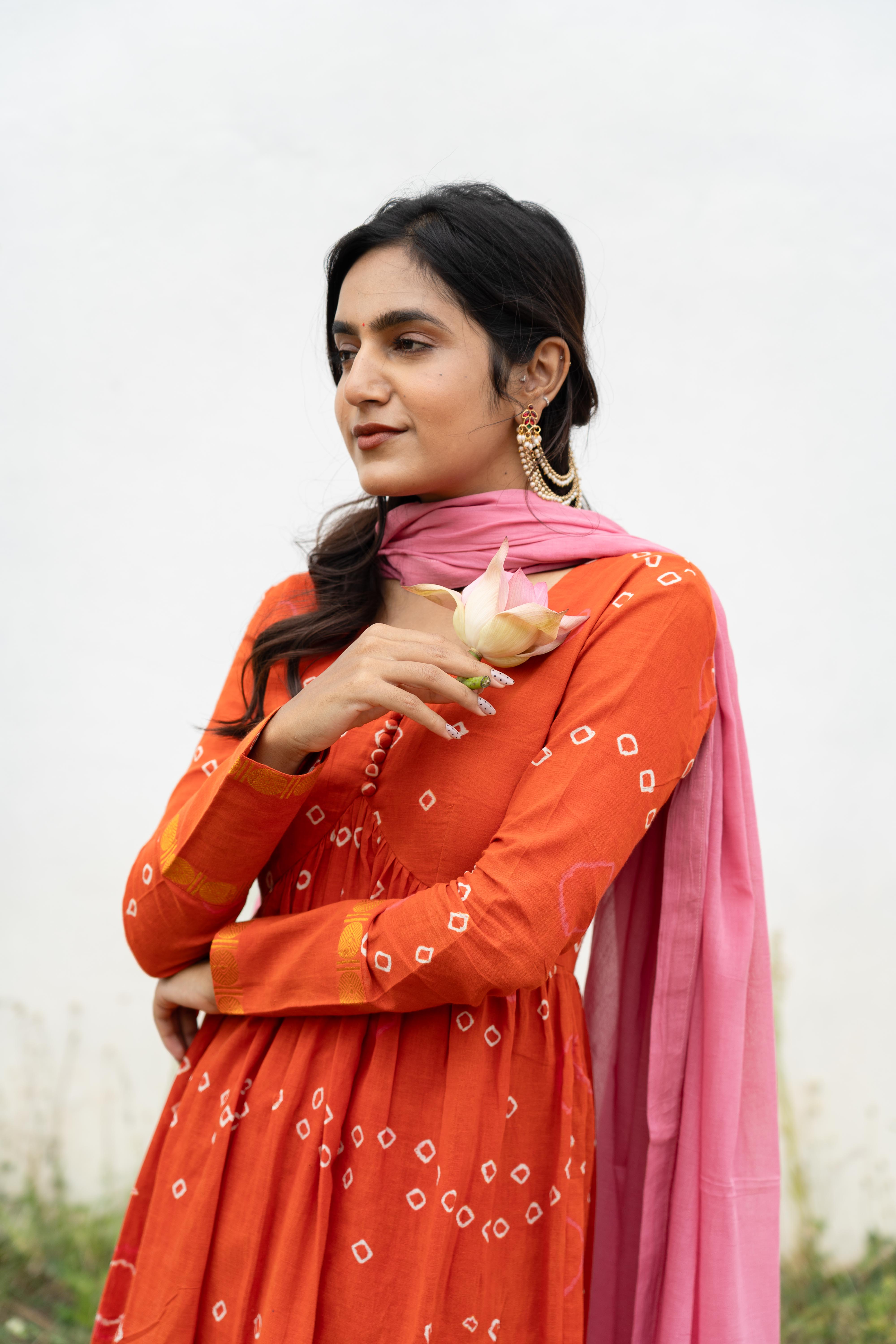 Orange Blush Sungudi Anarkali Set