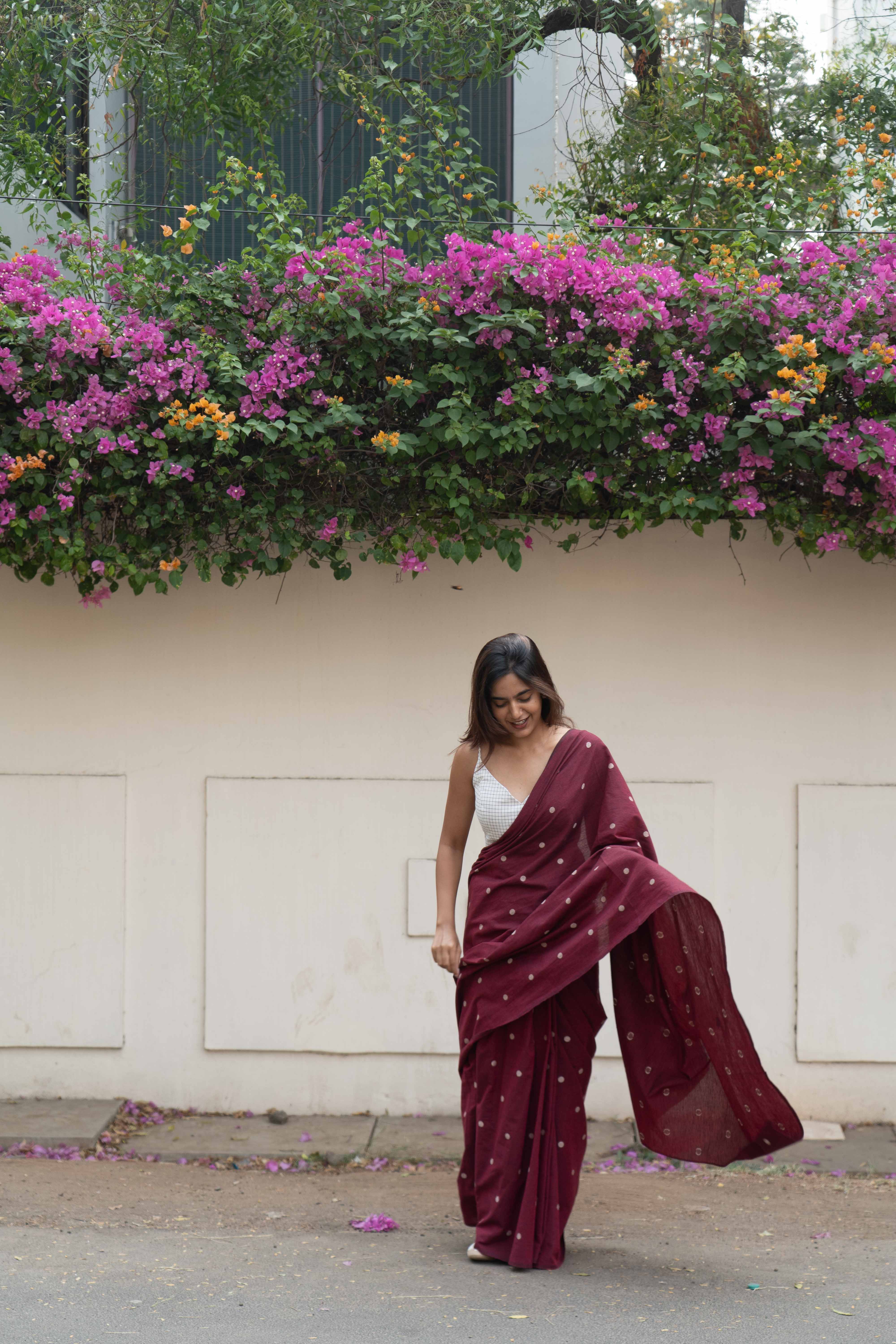 Maroon tuli saree