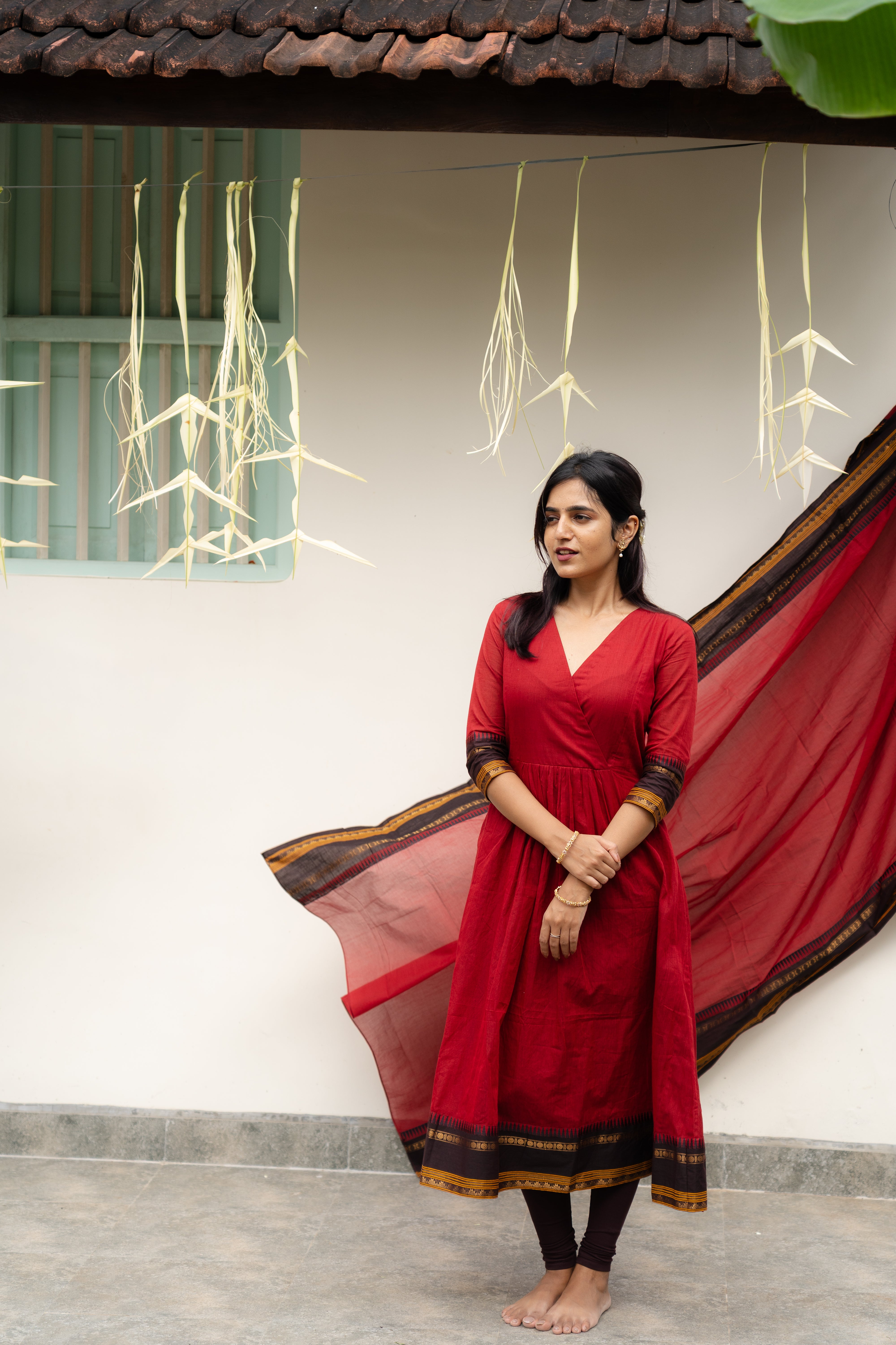 Red Kanchi Cotton Top & Dupatta