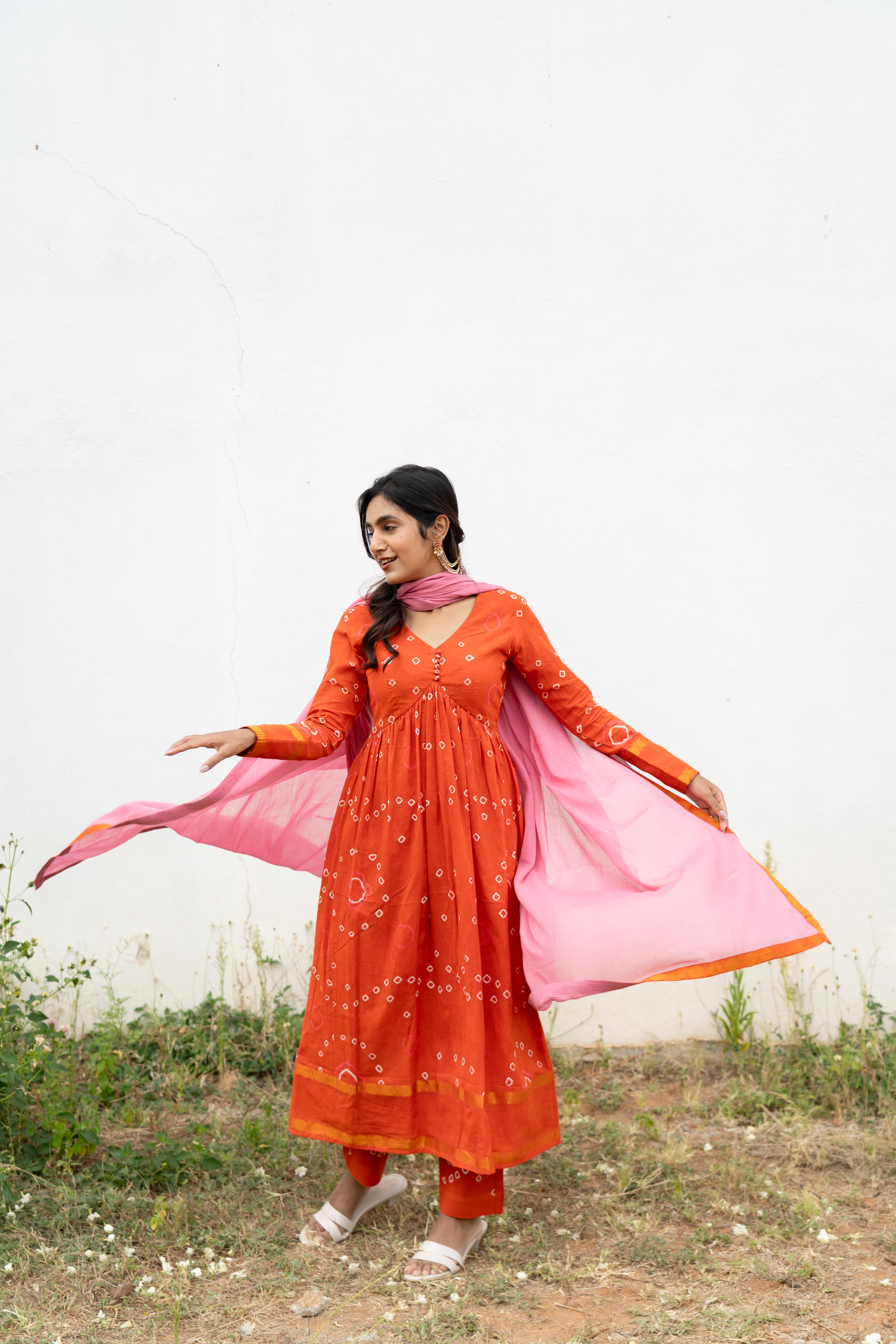 Orange Blush Sungudi Anarkali Set