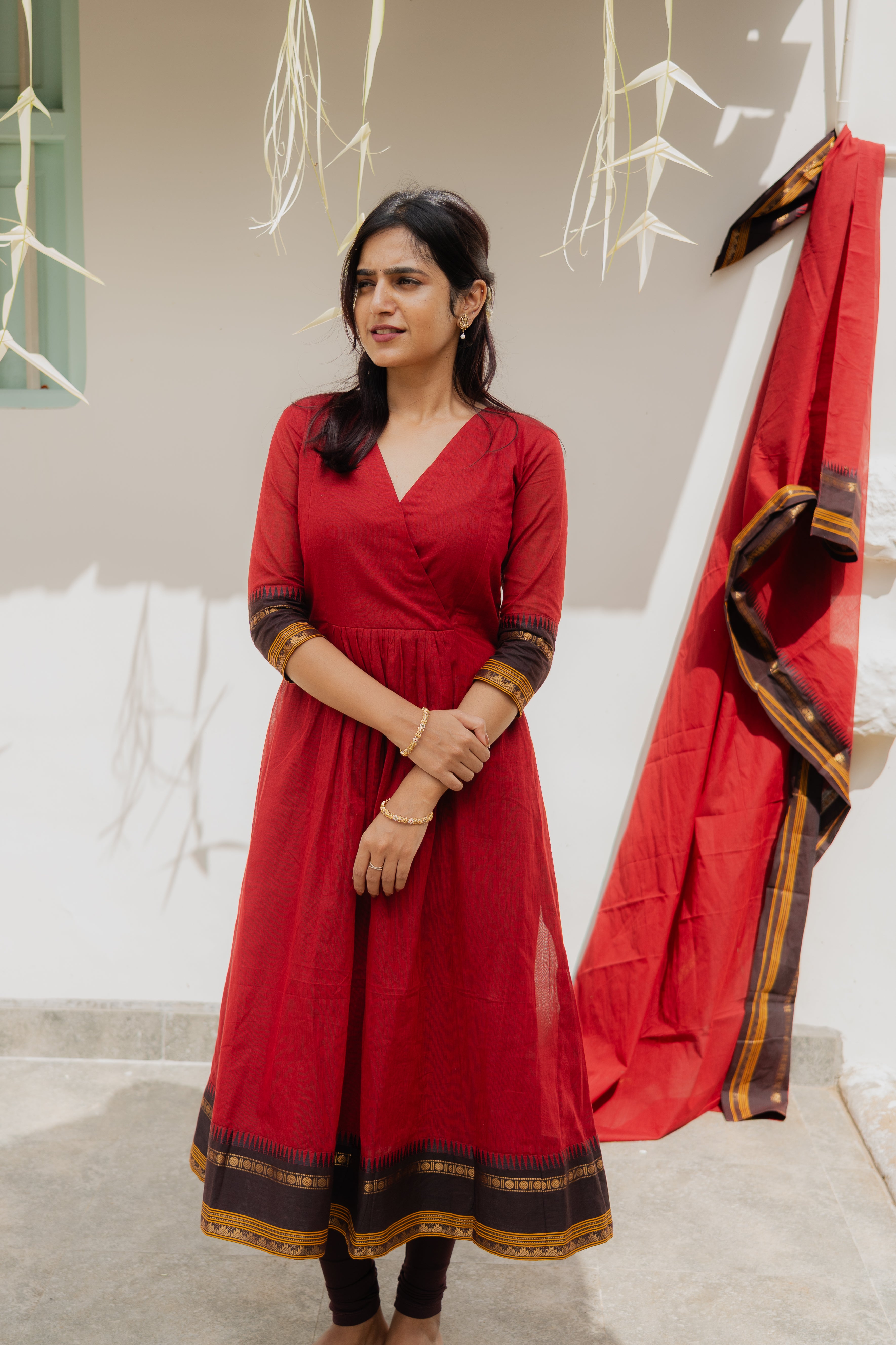 Red Kanchi Cotton Top & Dupatta