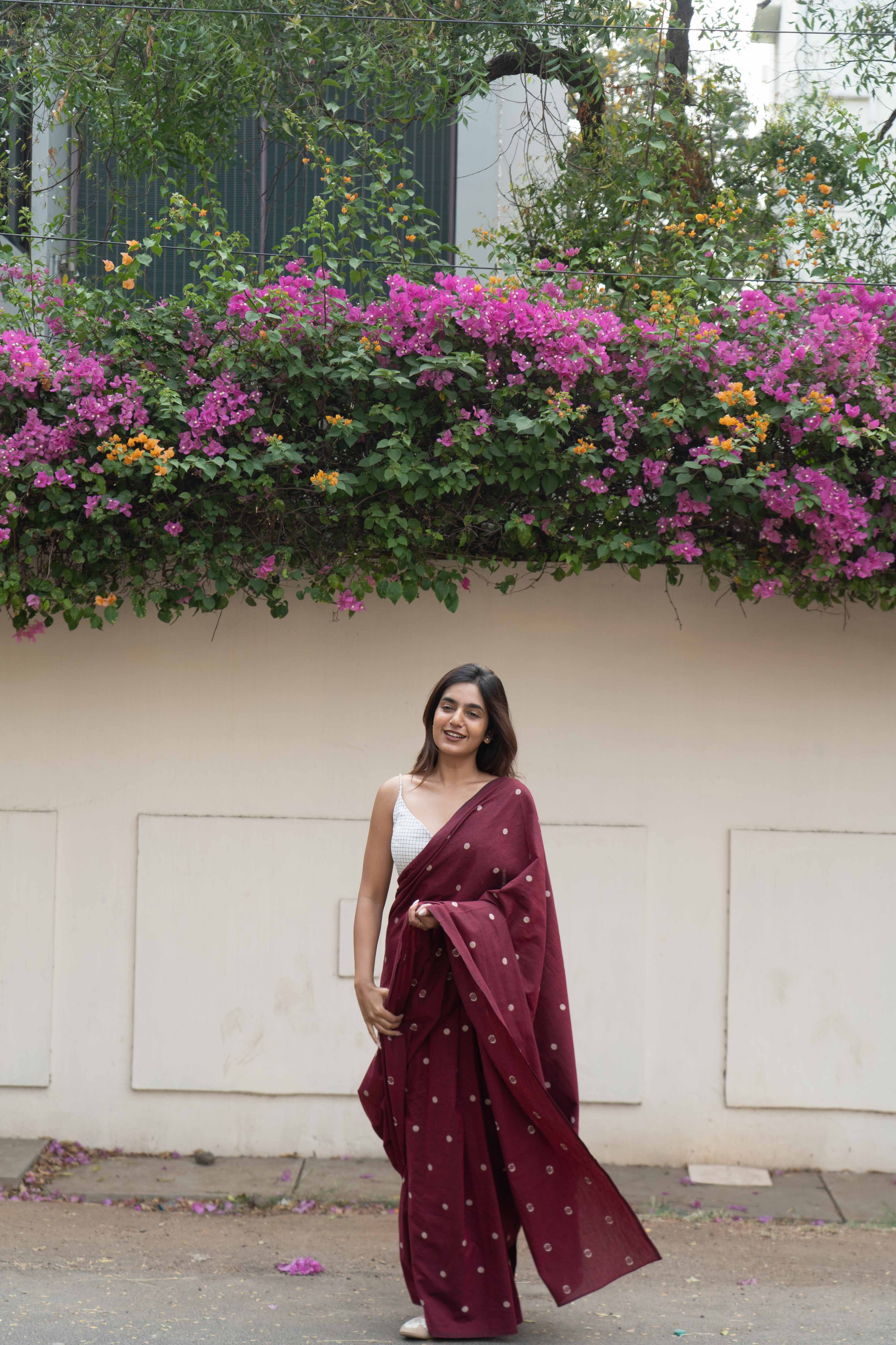 Maroon tuli saree