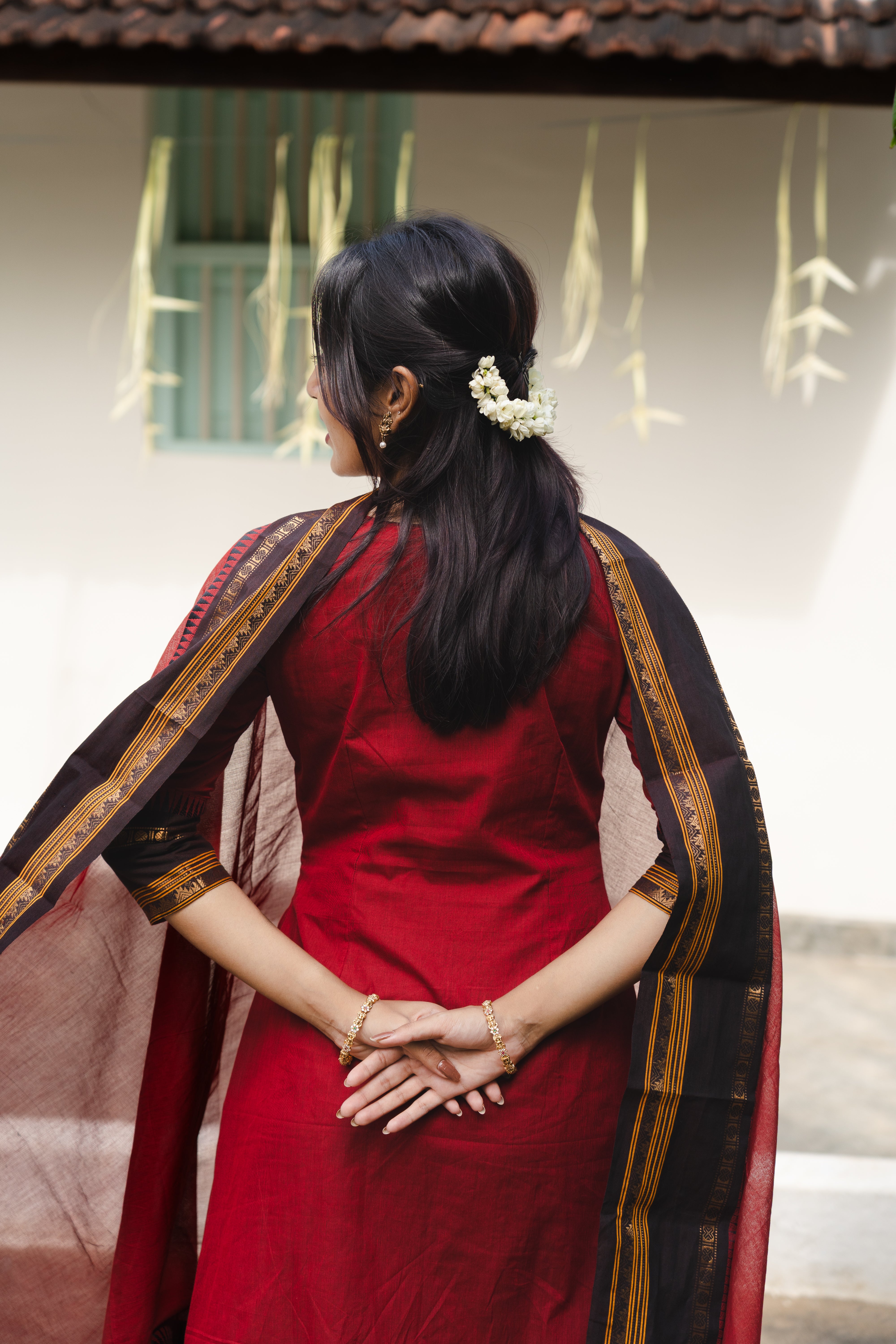 Red Kanchi Cotton Top & Dupatta