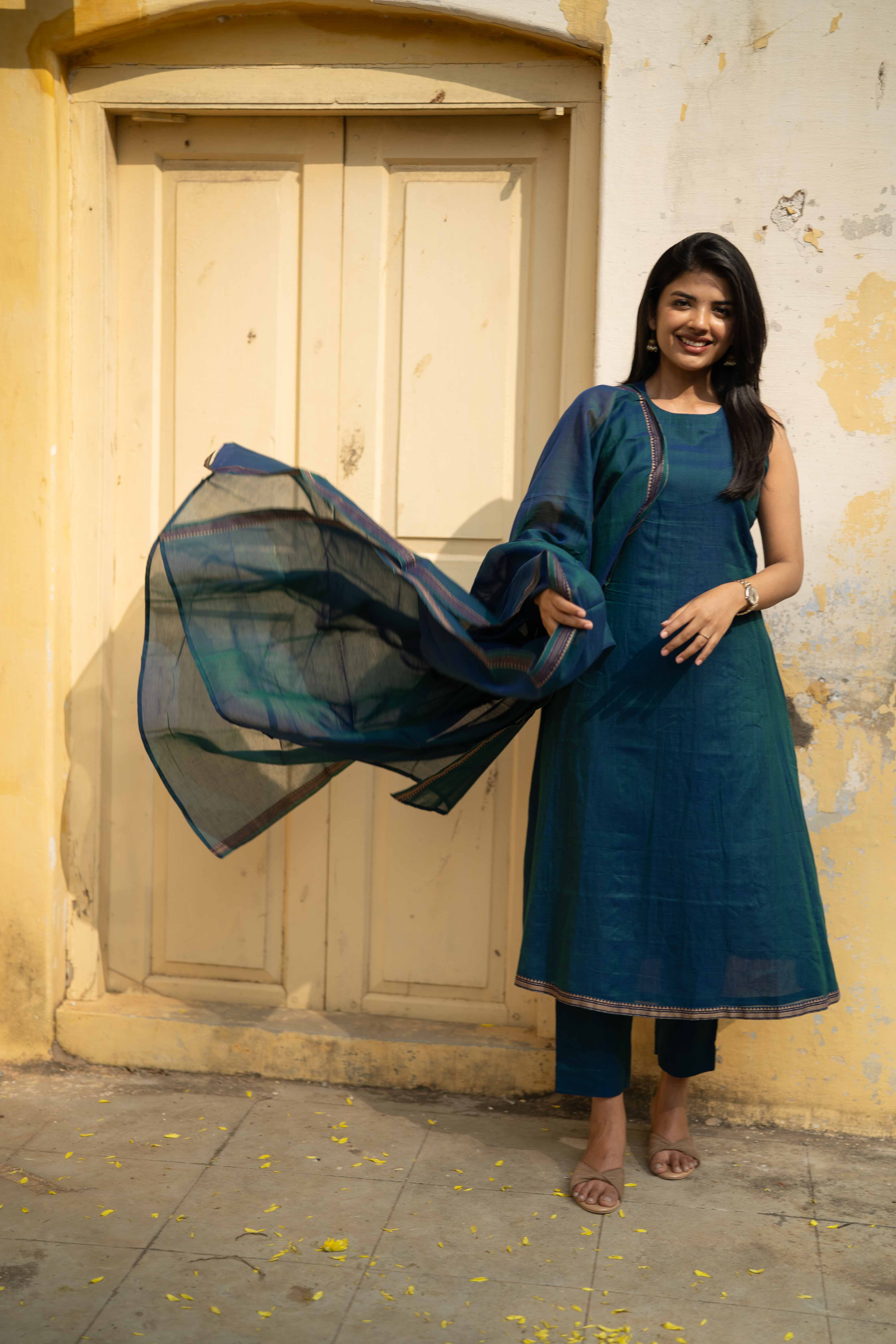 Peacock Blue Malar Narayanpet Salwar Set (Pant / Bottom Only)
