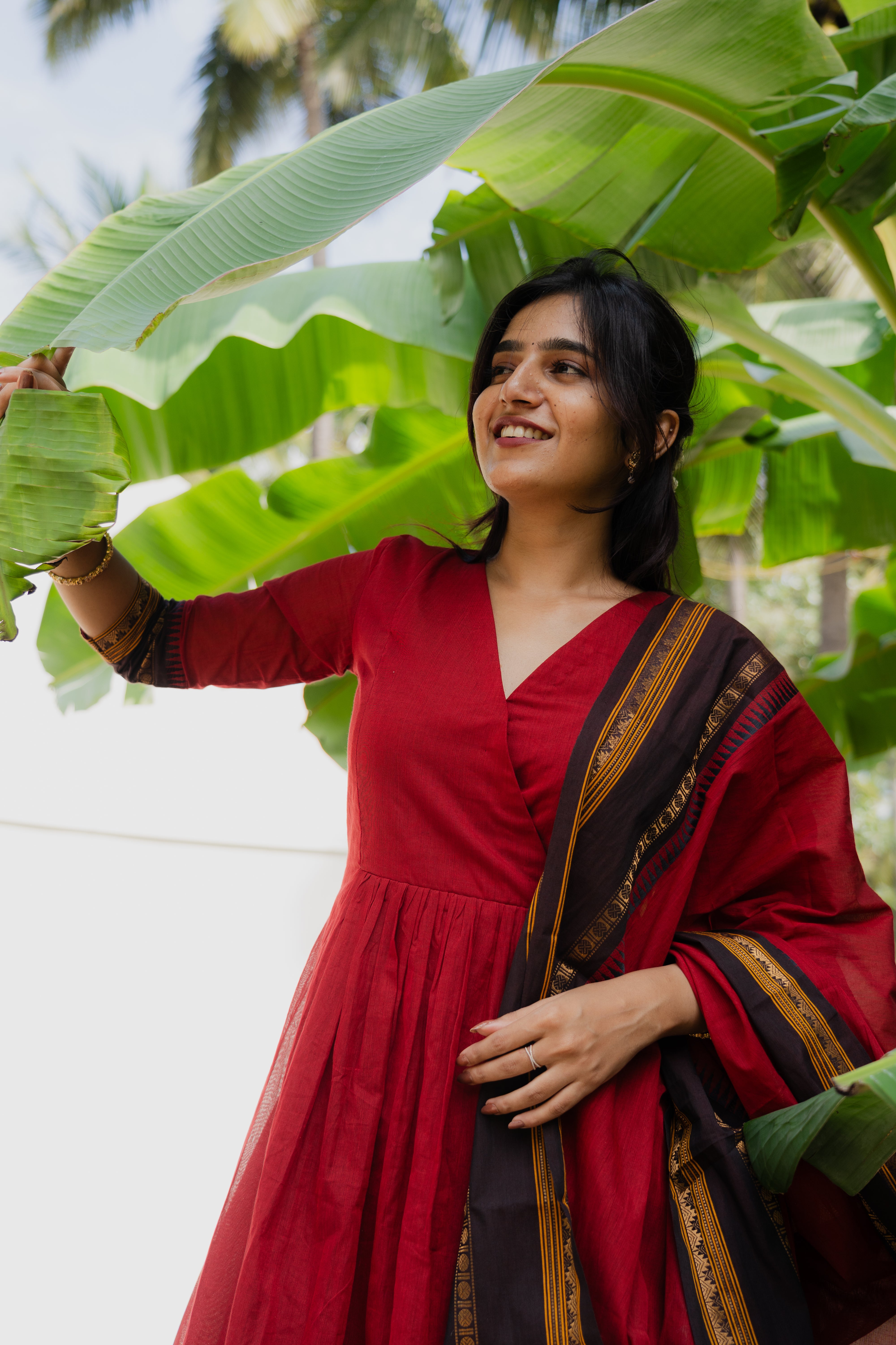 Red Kanchi Cotton Top & Dupatta