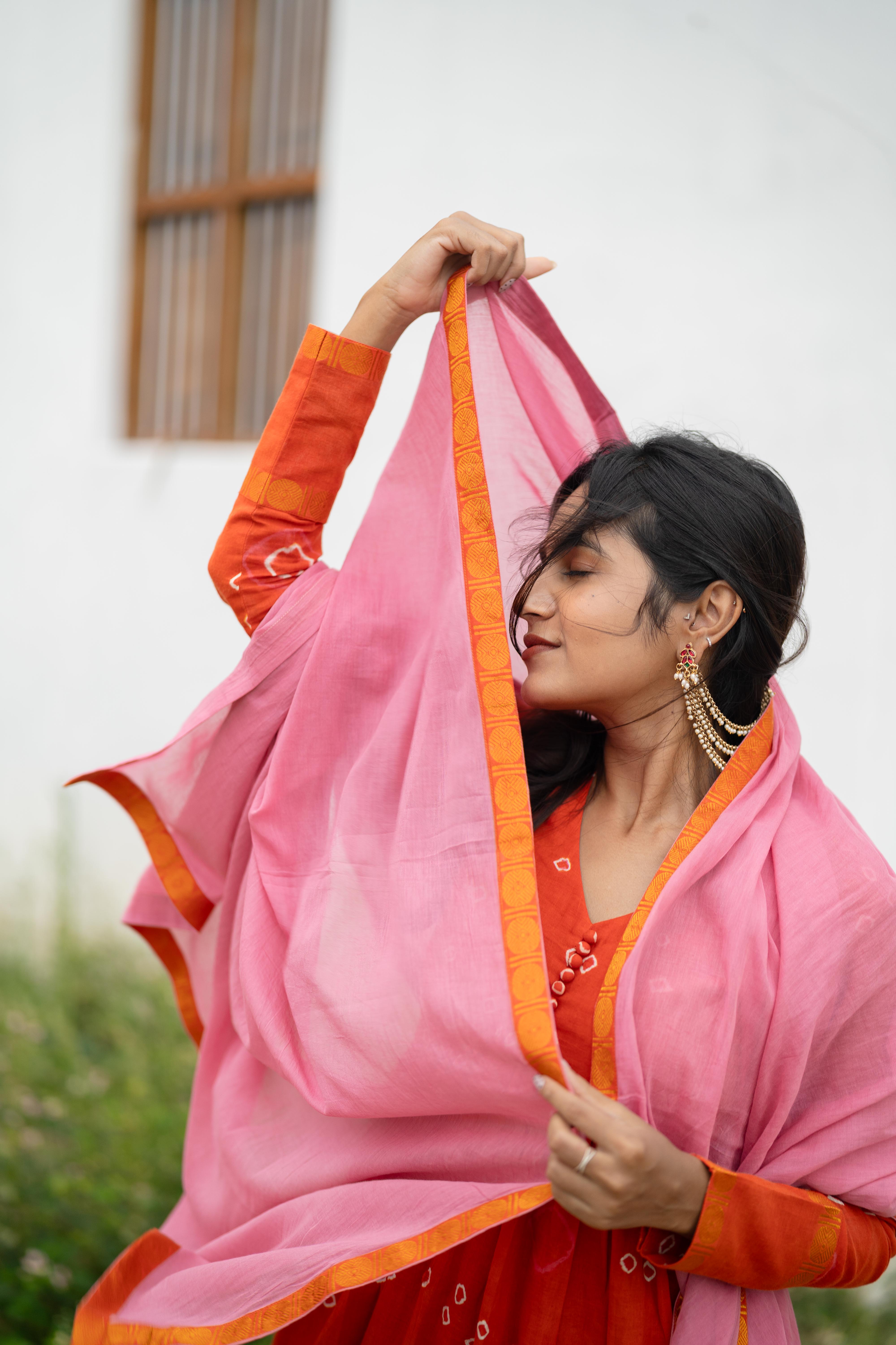 Orange Blush Sungudi Anarkali Set