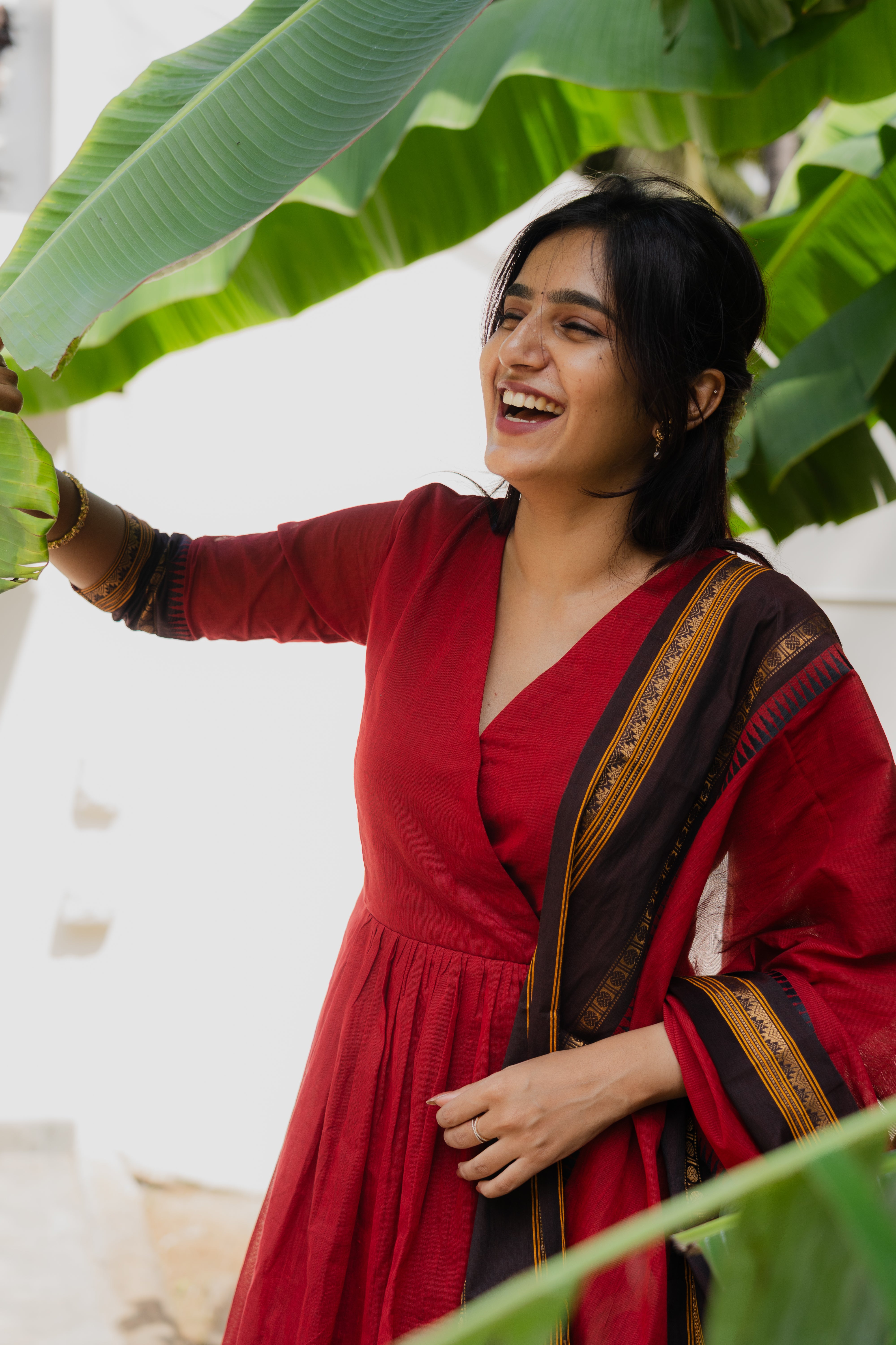 Red Kanchi Cotton Top & Dupatta