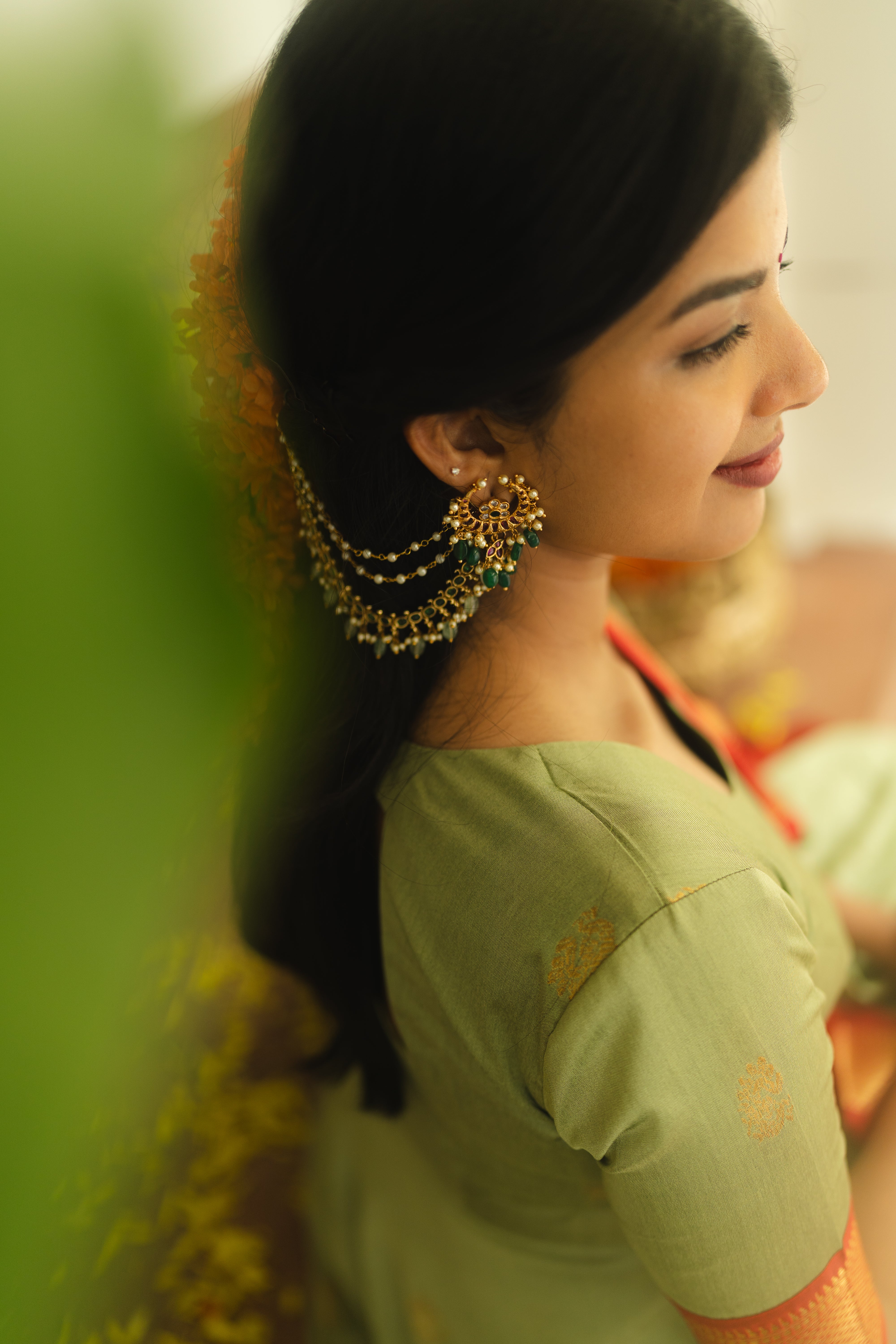 Pastel Green Silk Cotton Anarkali Top & Dupatta