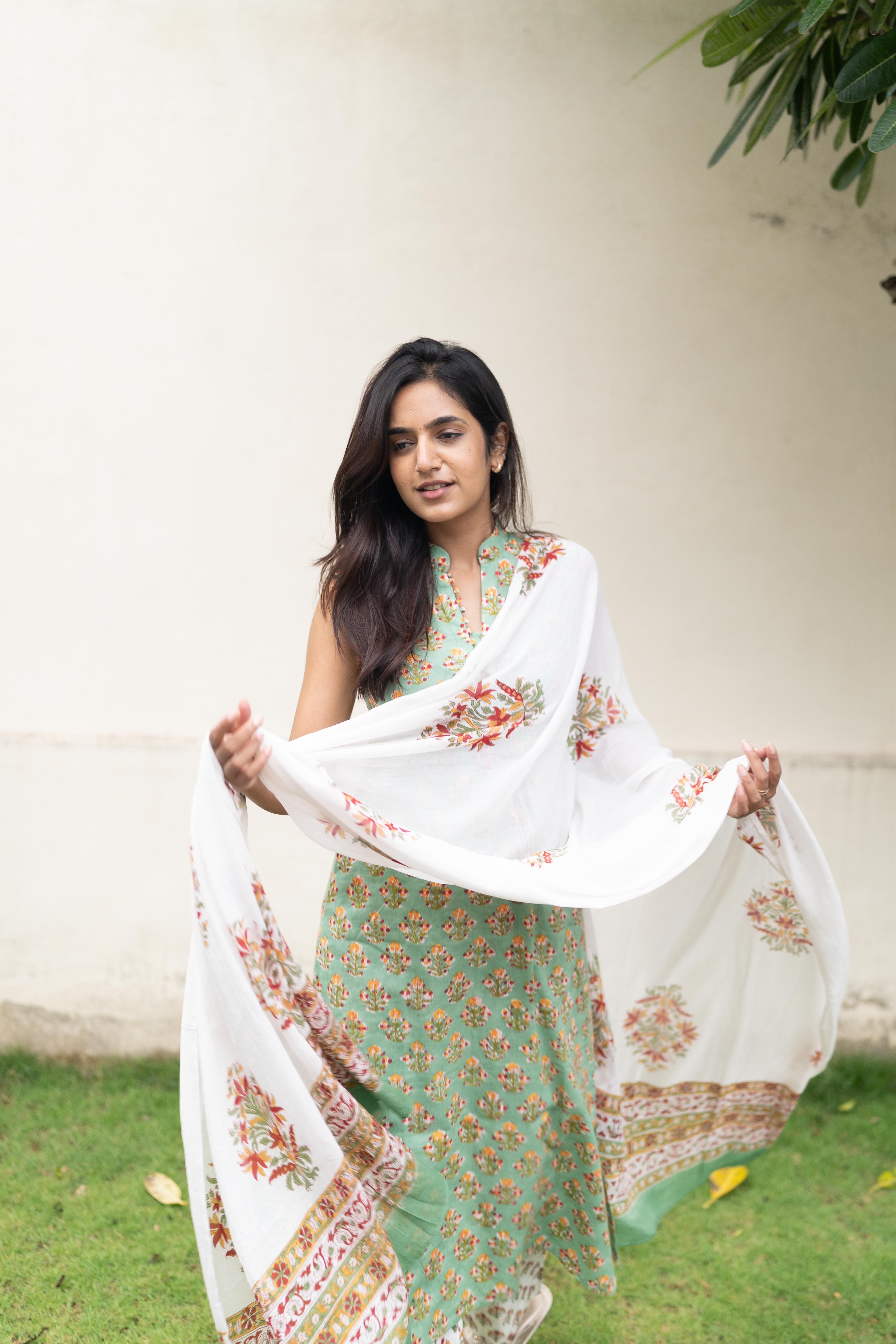 Mint green handblock printed suit set