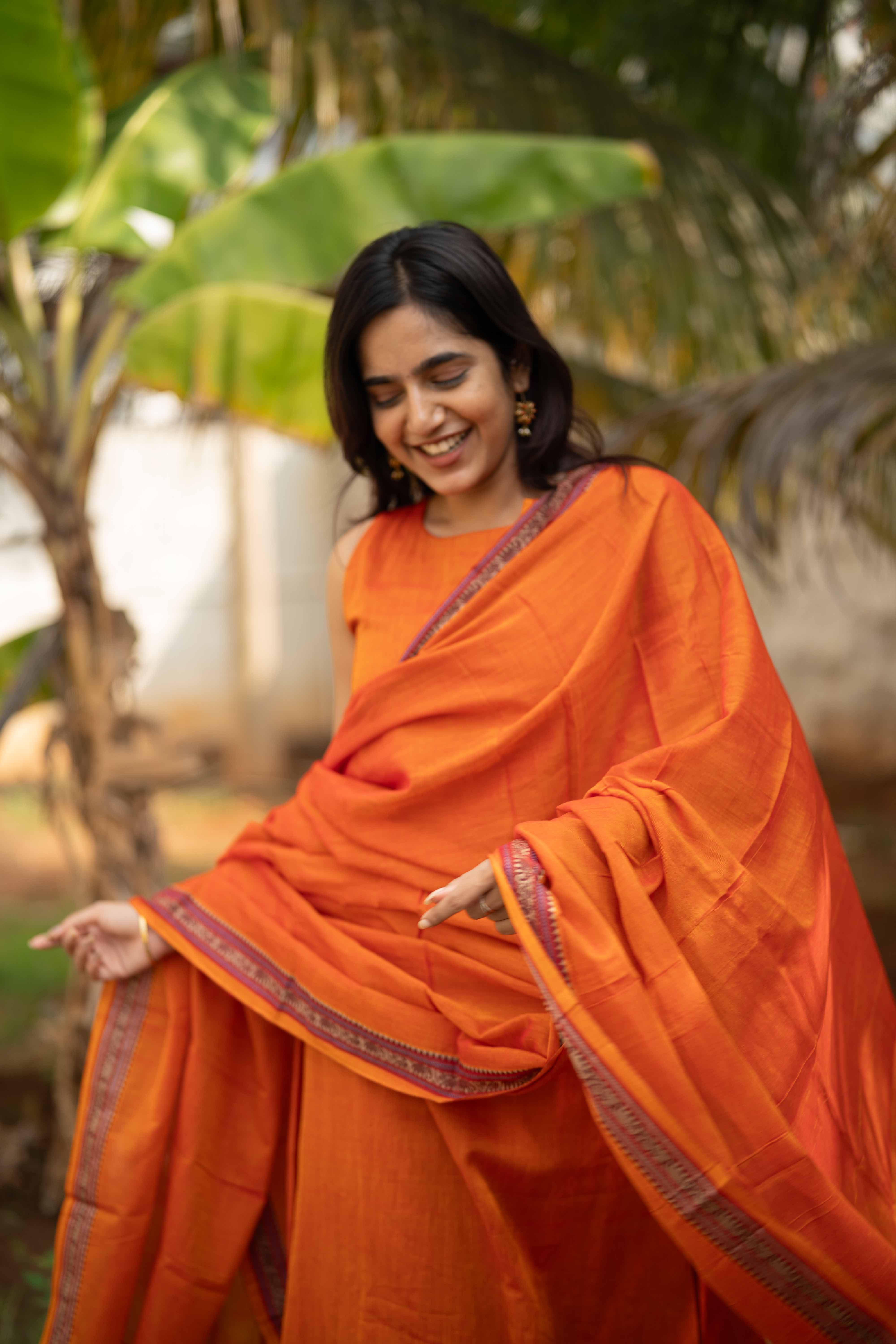 Orange Malar Narayanpet Salwar Set (Pant / Bottom Only)