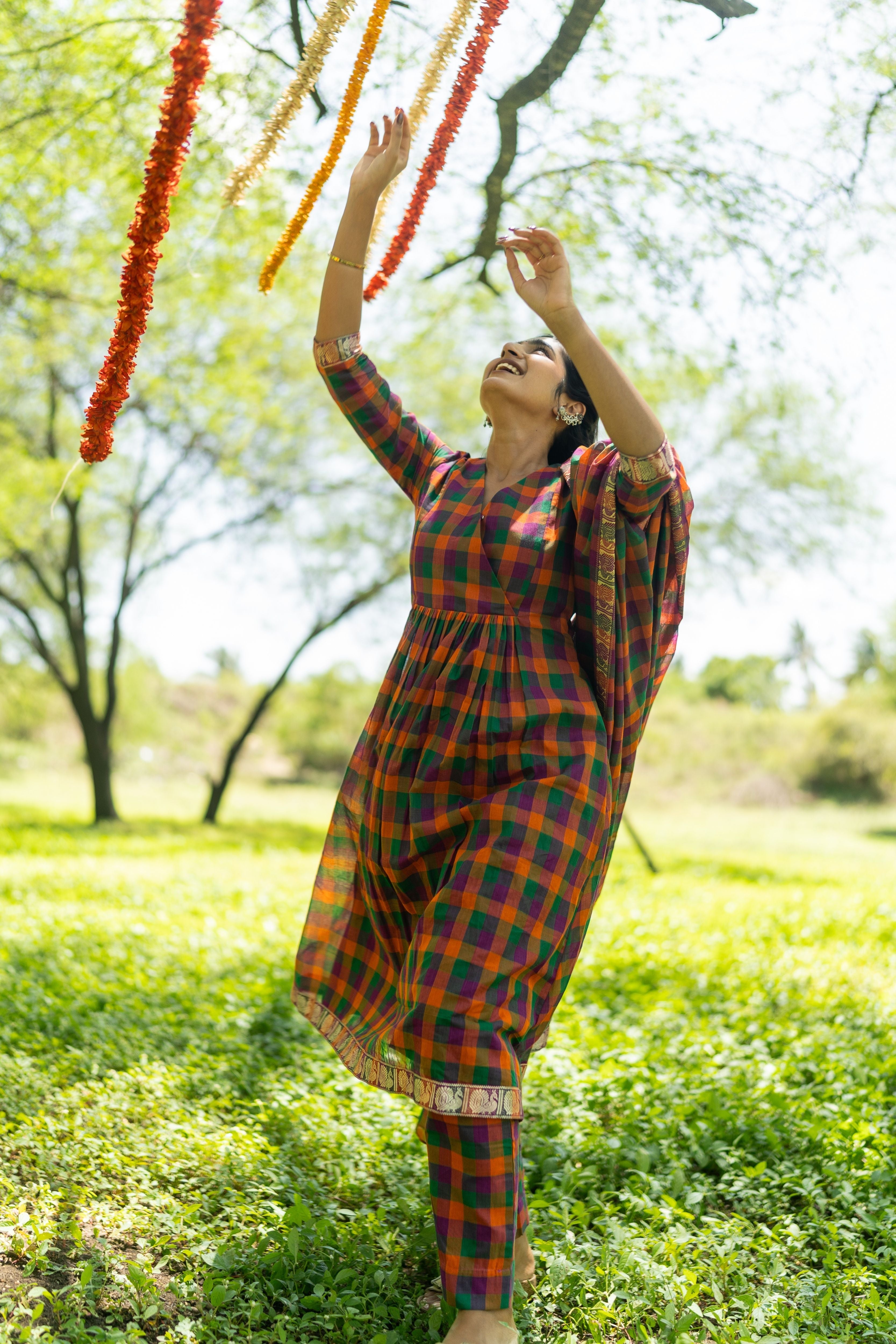 Multi Color Madras Checks Kanchi Cotton -( Pants / Bottom Only )