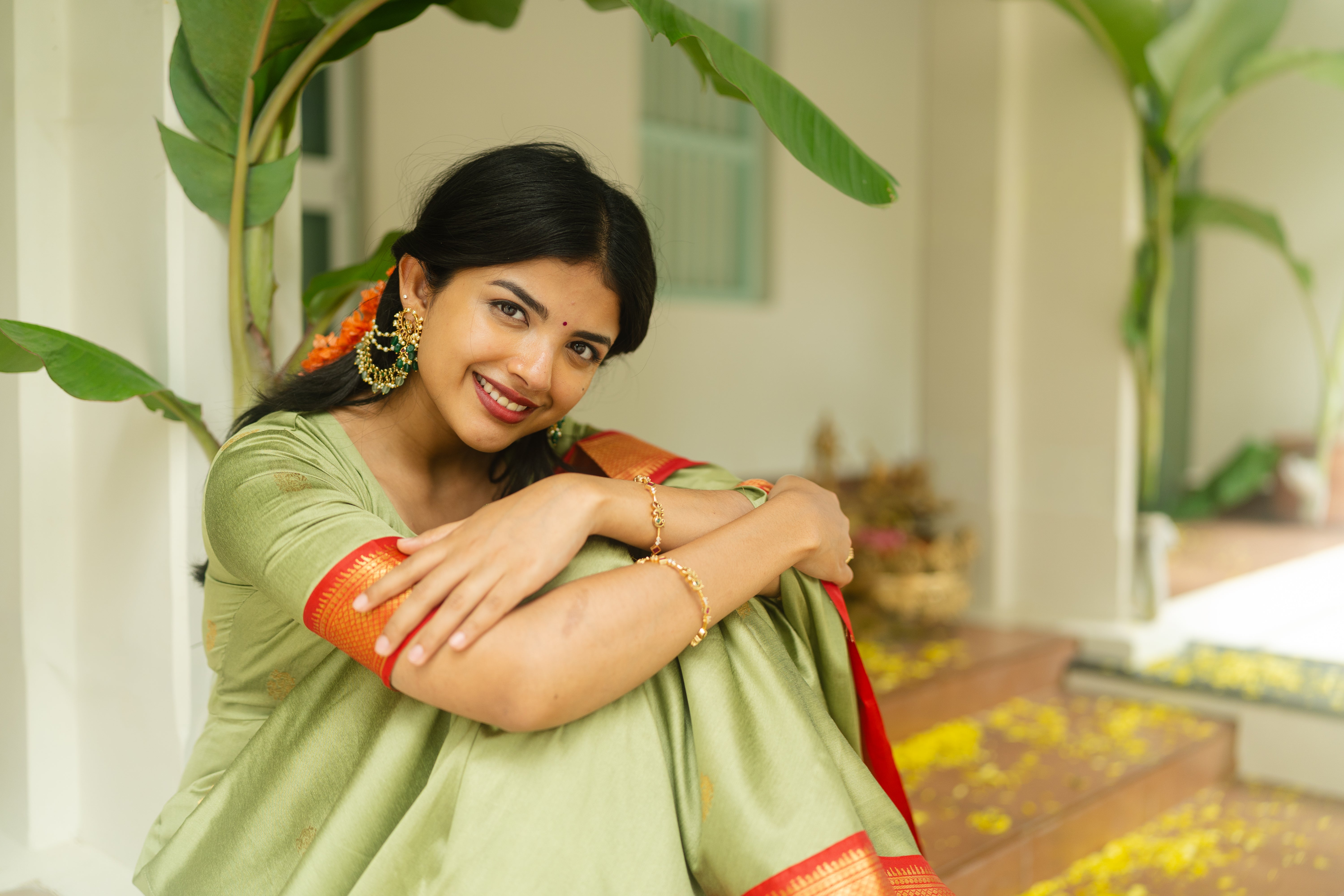 Pastel Green Silk Cotton Anarkali Top & Dupatta