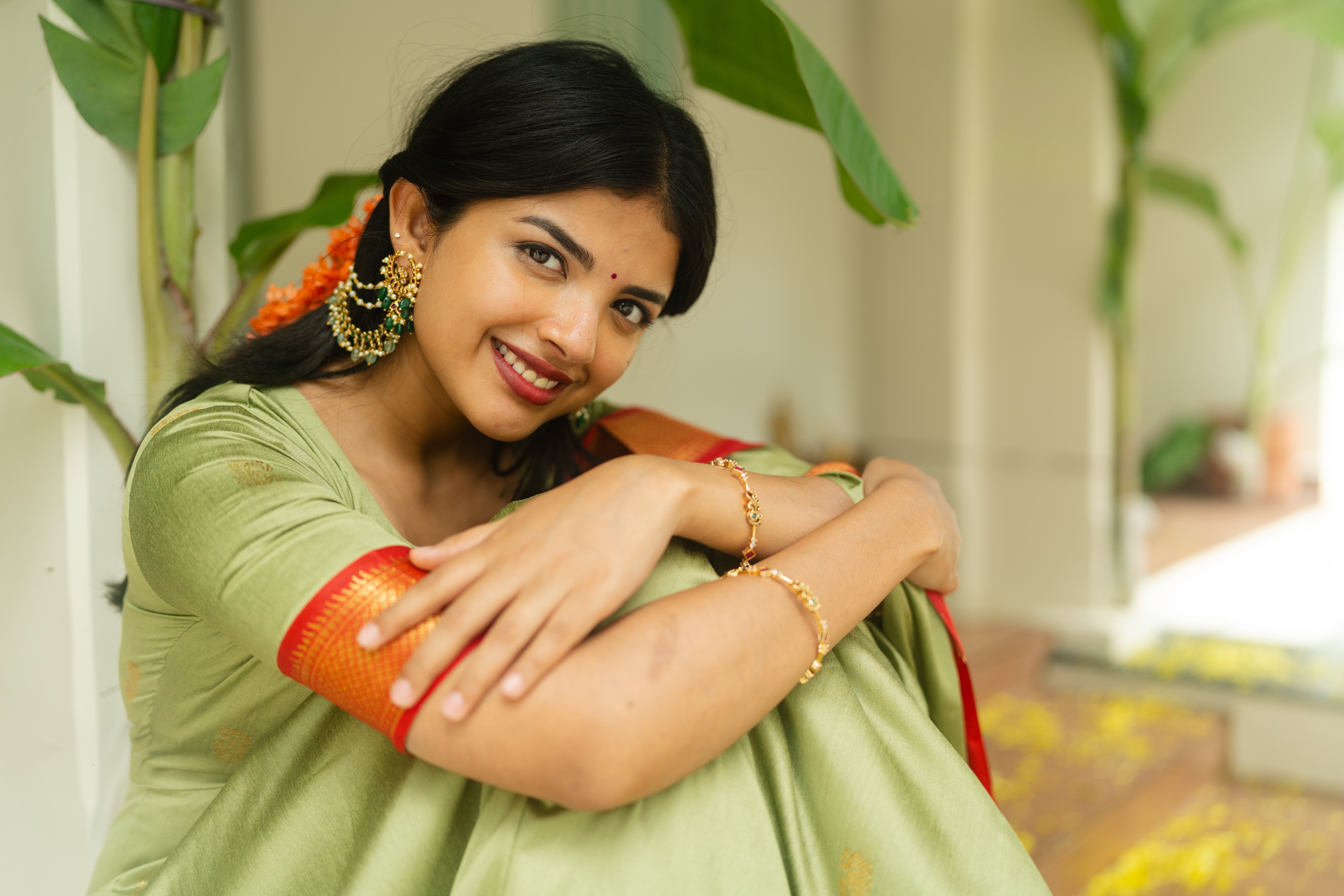 Pastel Green Silk Cotton Anarkali Top & Dupatta
