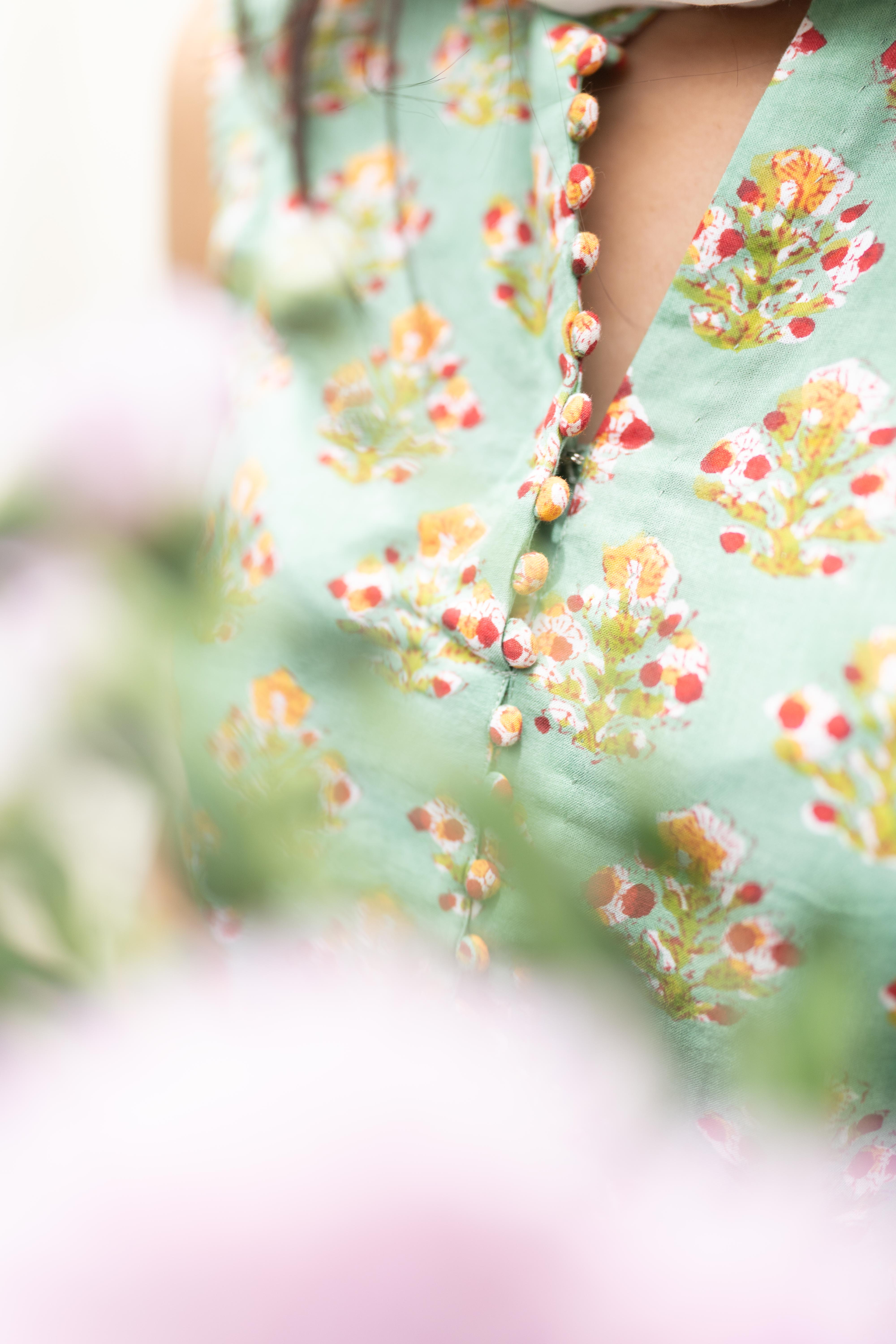 Mint green handblock printed suit set