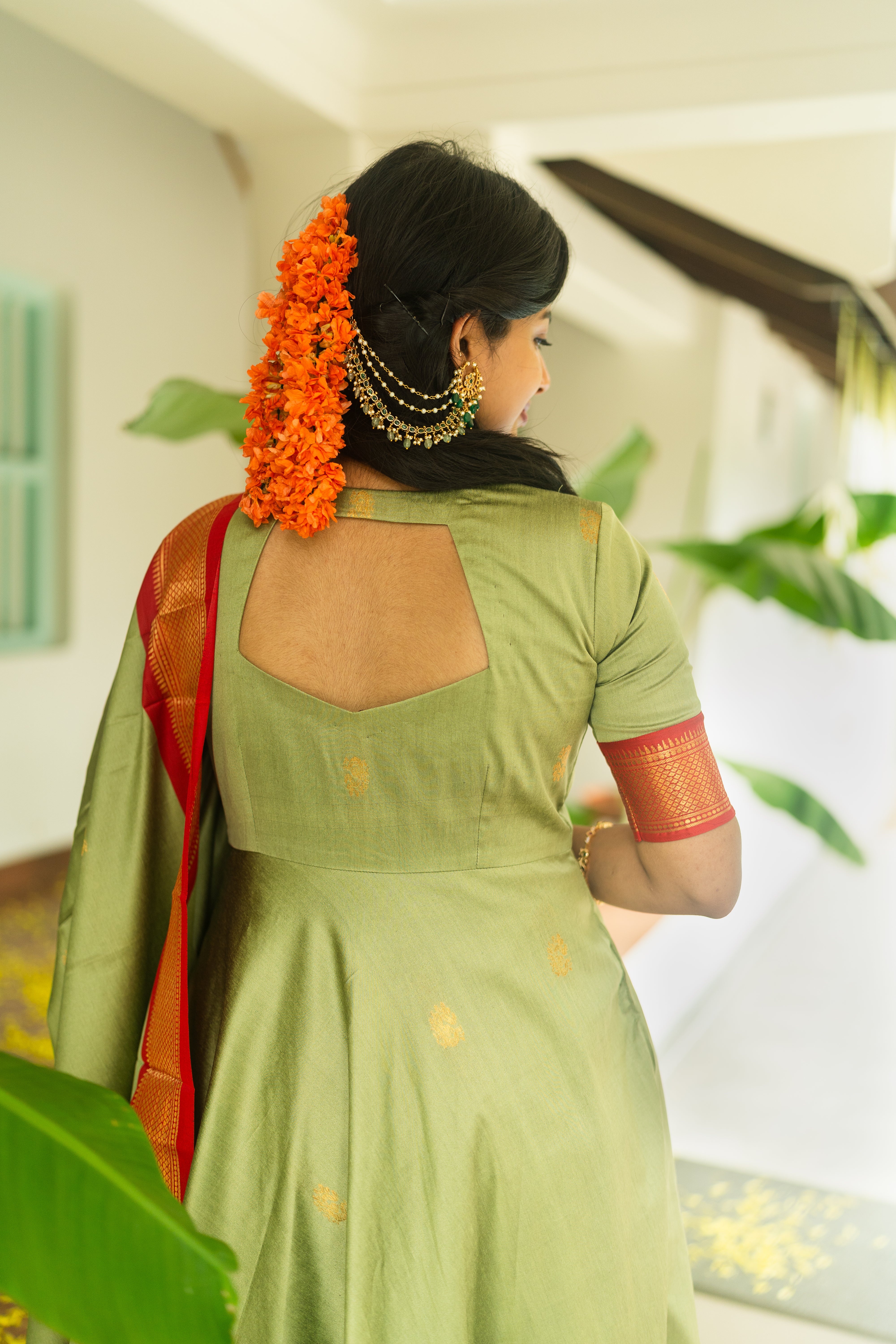 Pastel Green Silk Cotton Anarkali Top & Dupatta