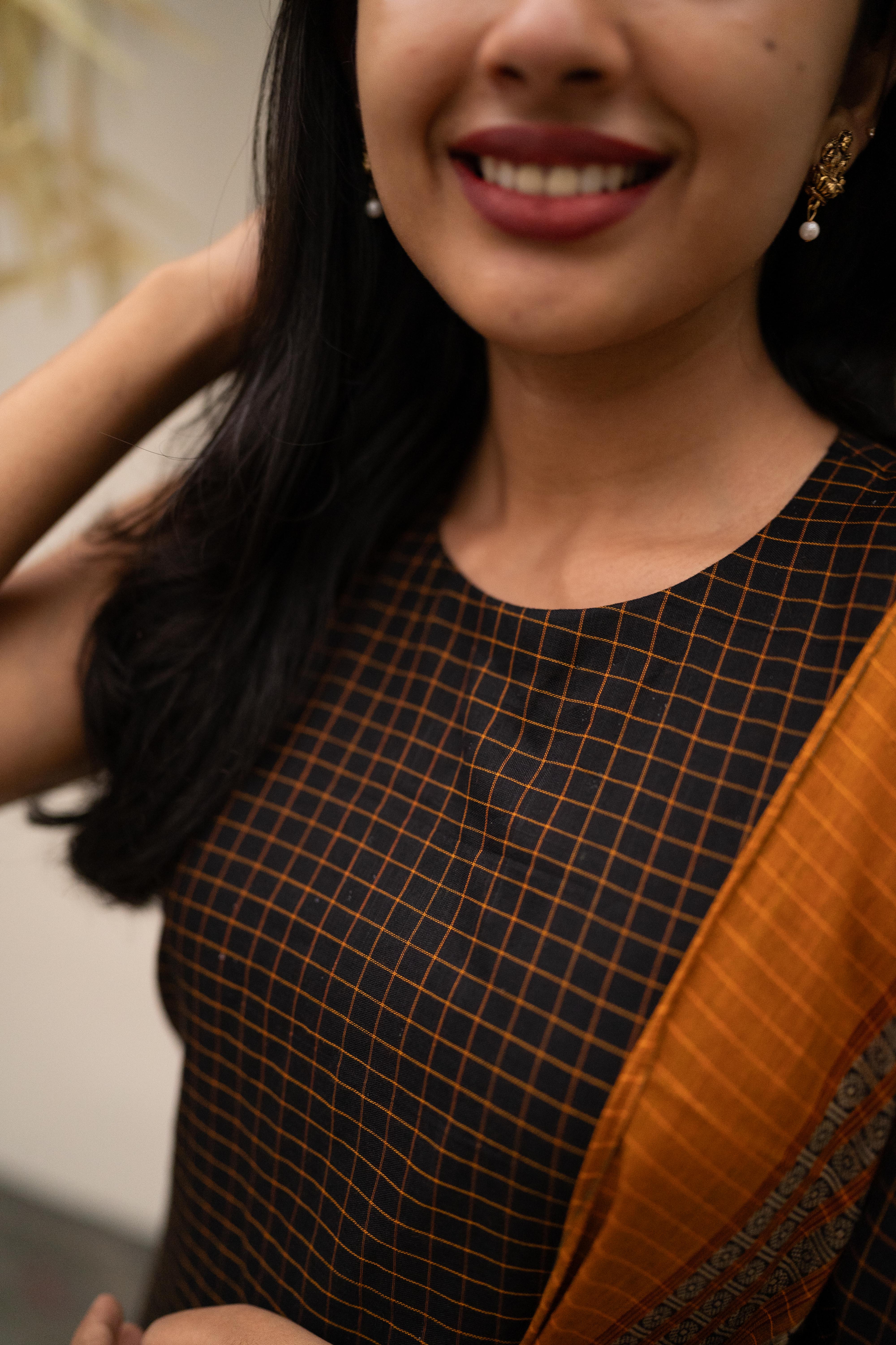 Black Kattam Kanchi Cotton Top & Dupatta