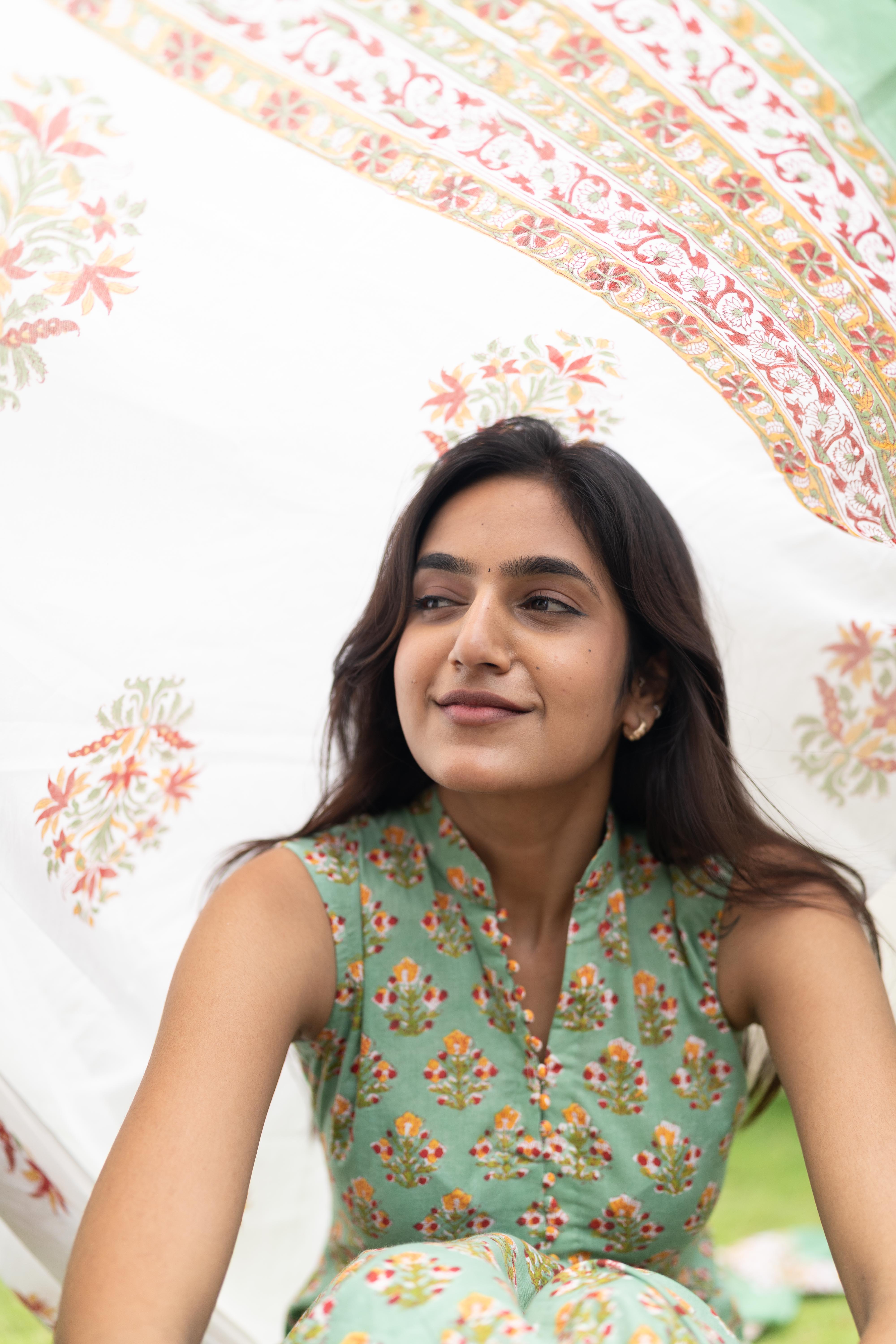 Mint green handblock printed suit set