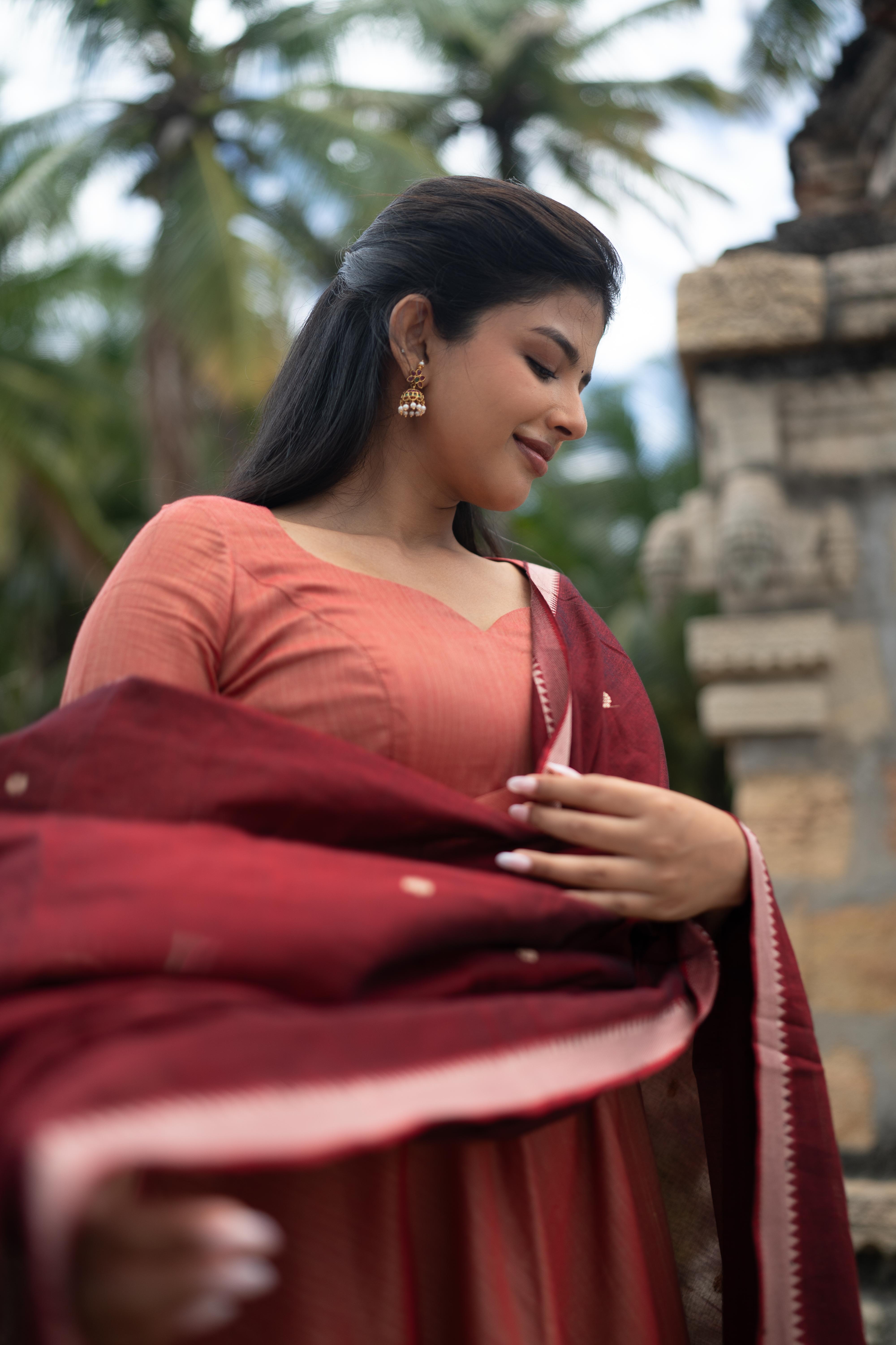 Coral with Maroon dupatta Anarkali set