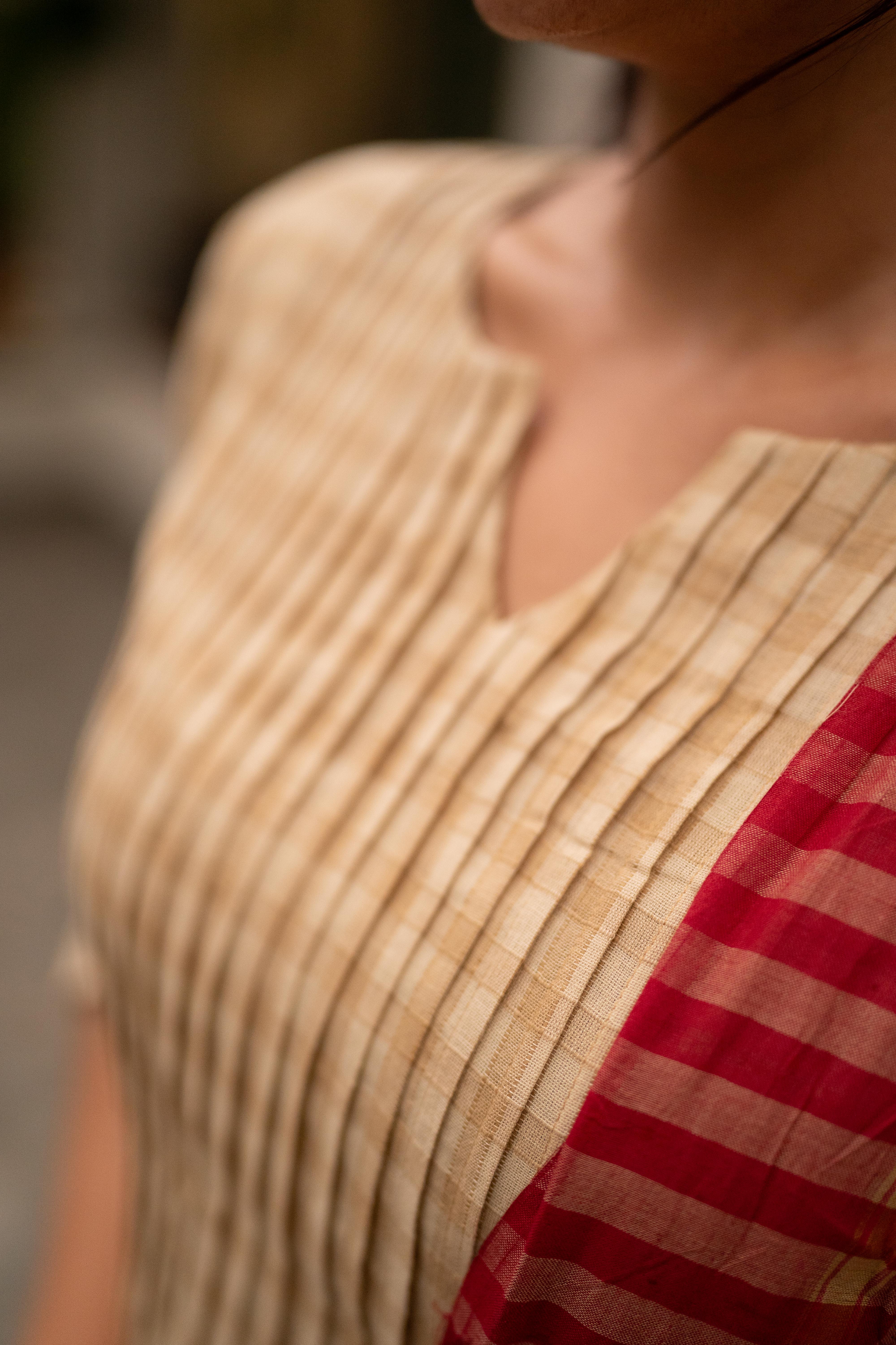 Beige Kattam Top with Red Dupatta