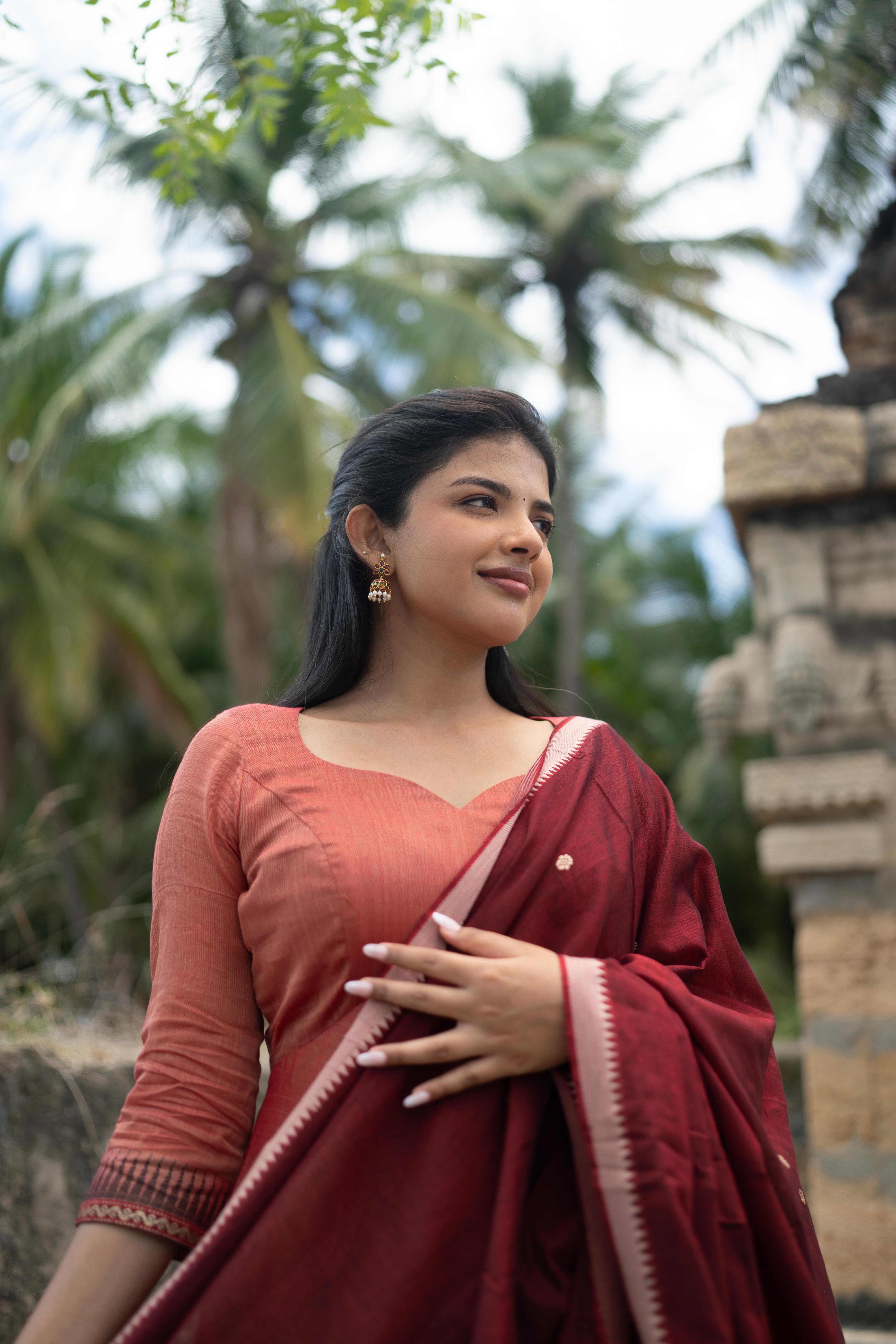 Coral with Maroon dupatta Anarkali set