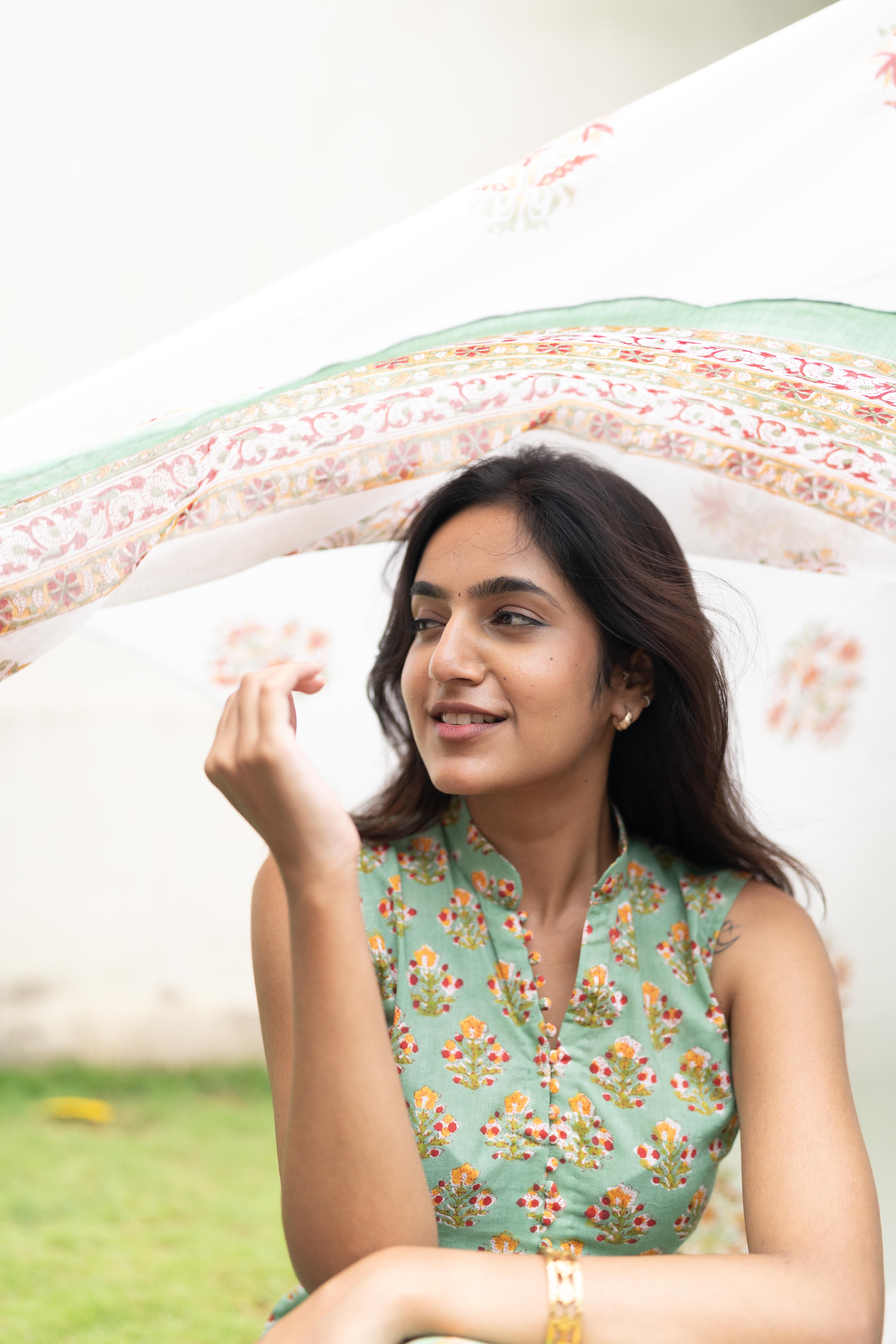 Mint green handblock printed suit set