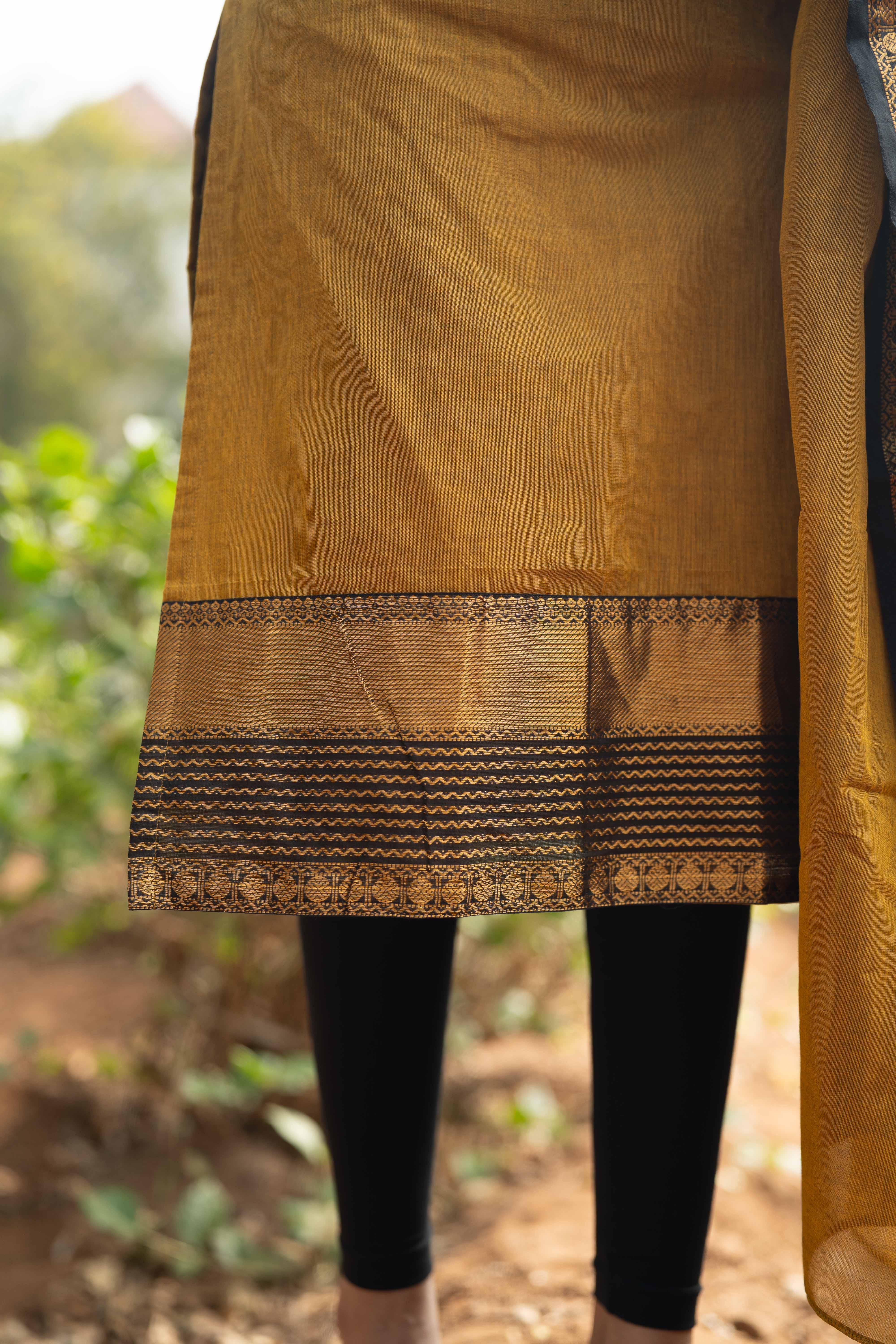 Mustard Kanchi Cotton Top & Dupatta Set