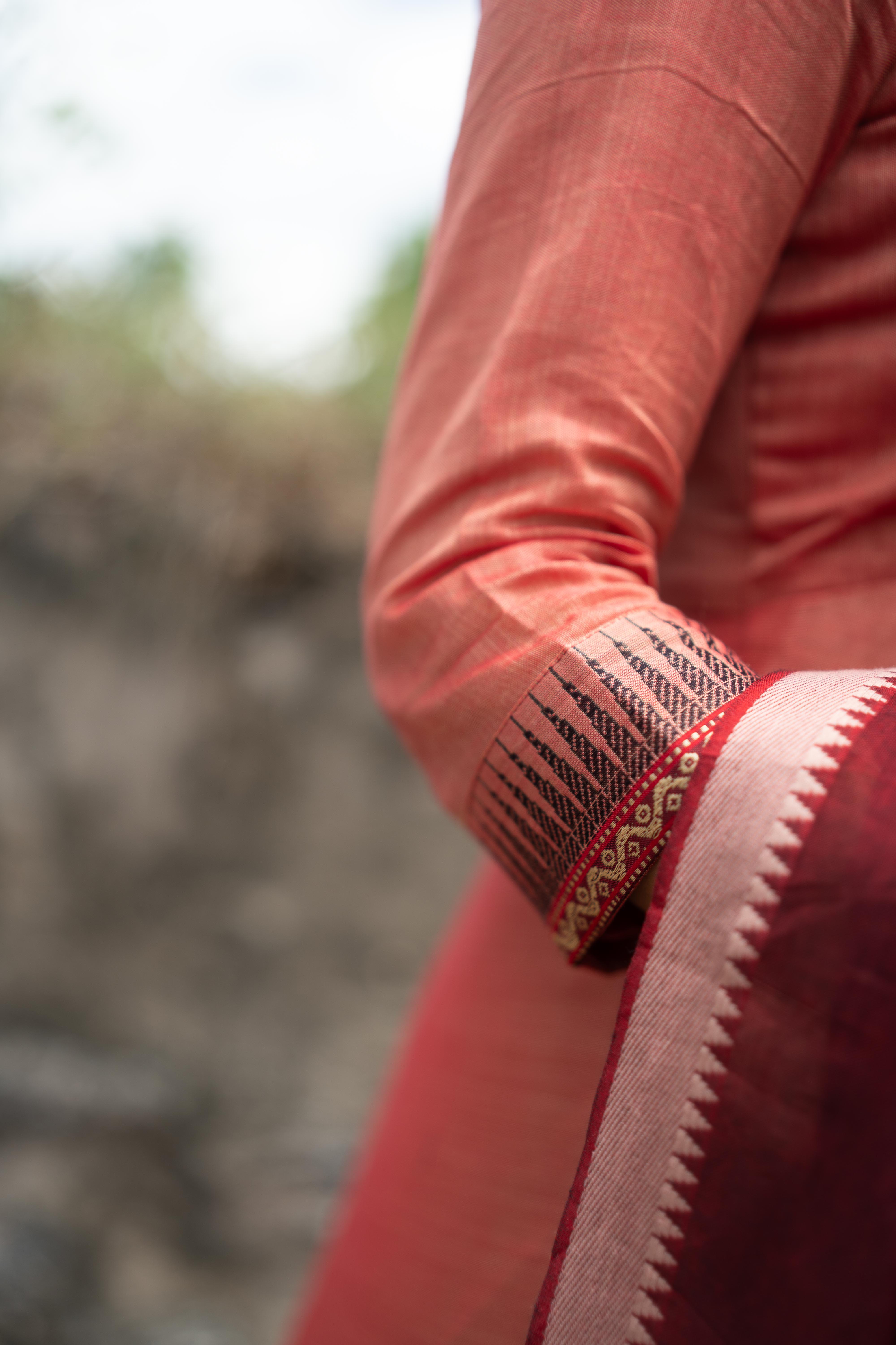 Coral with Maroon dupatta Anarkali set