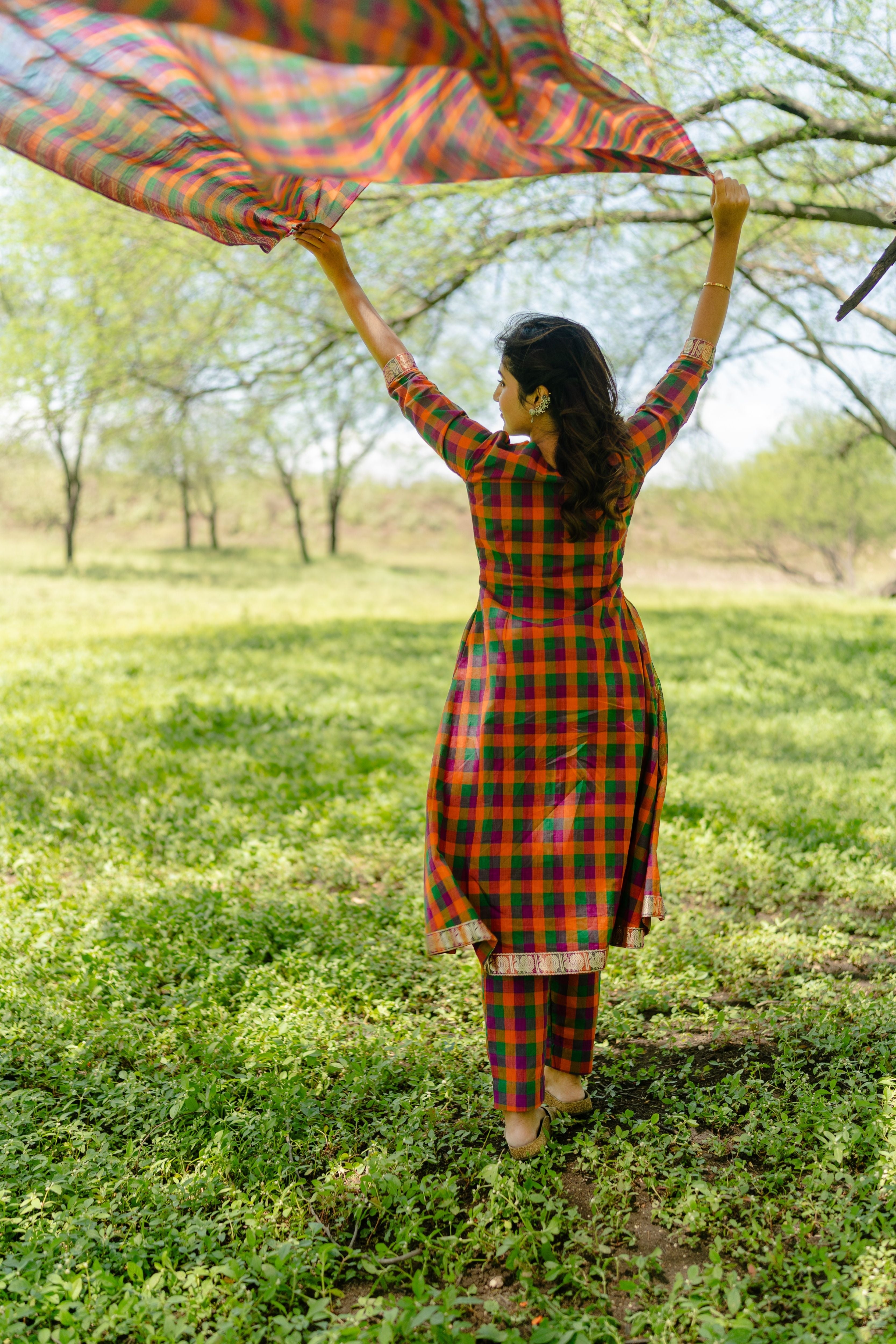 Multi Color Madras Checks Kanchi Cotton -( Pants / Bottom Only )