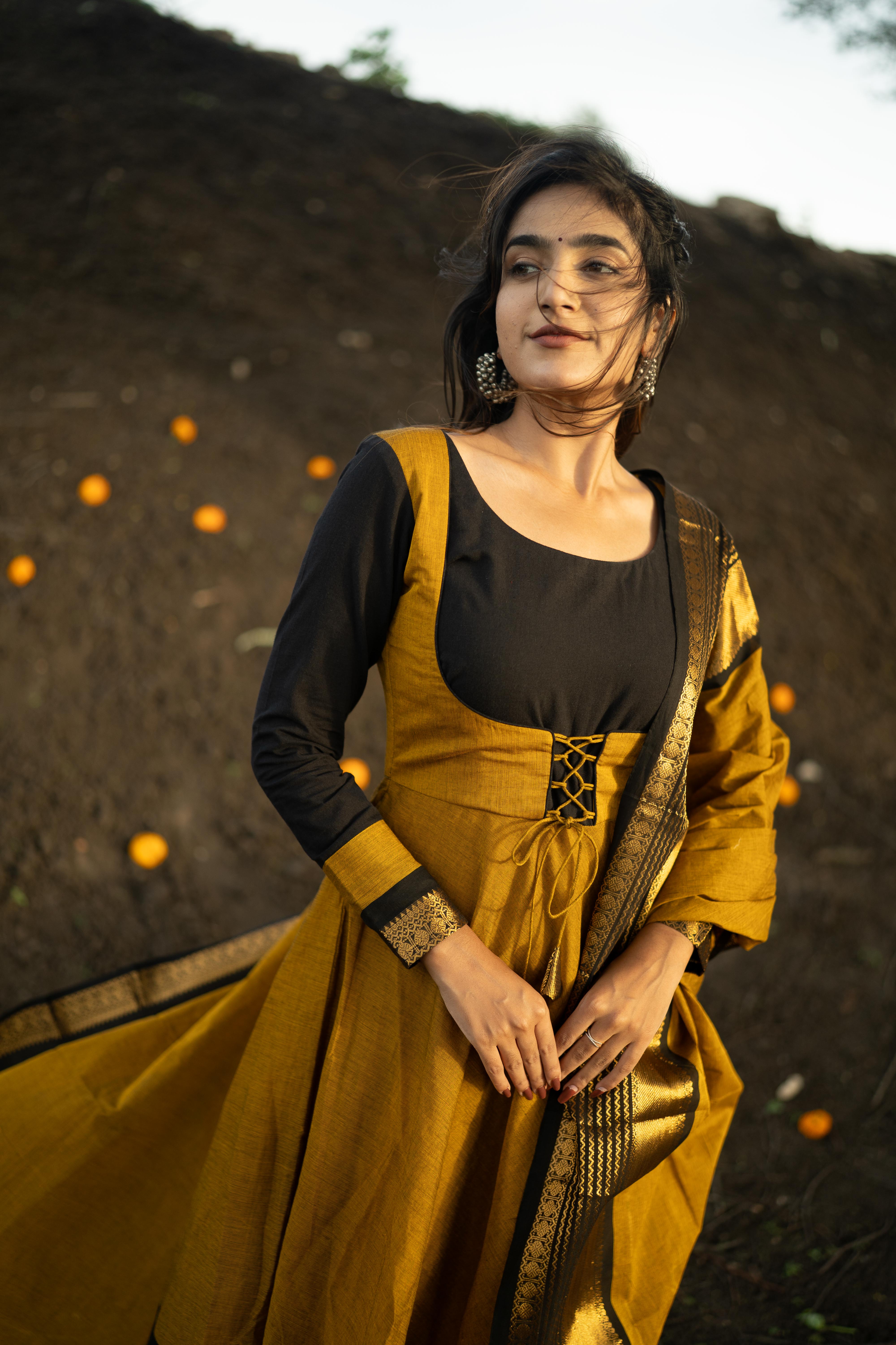 Mustard Anarkali Top & Dupatta Set