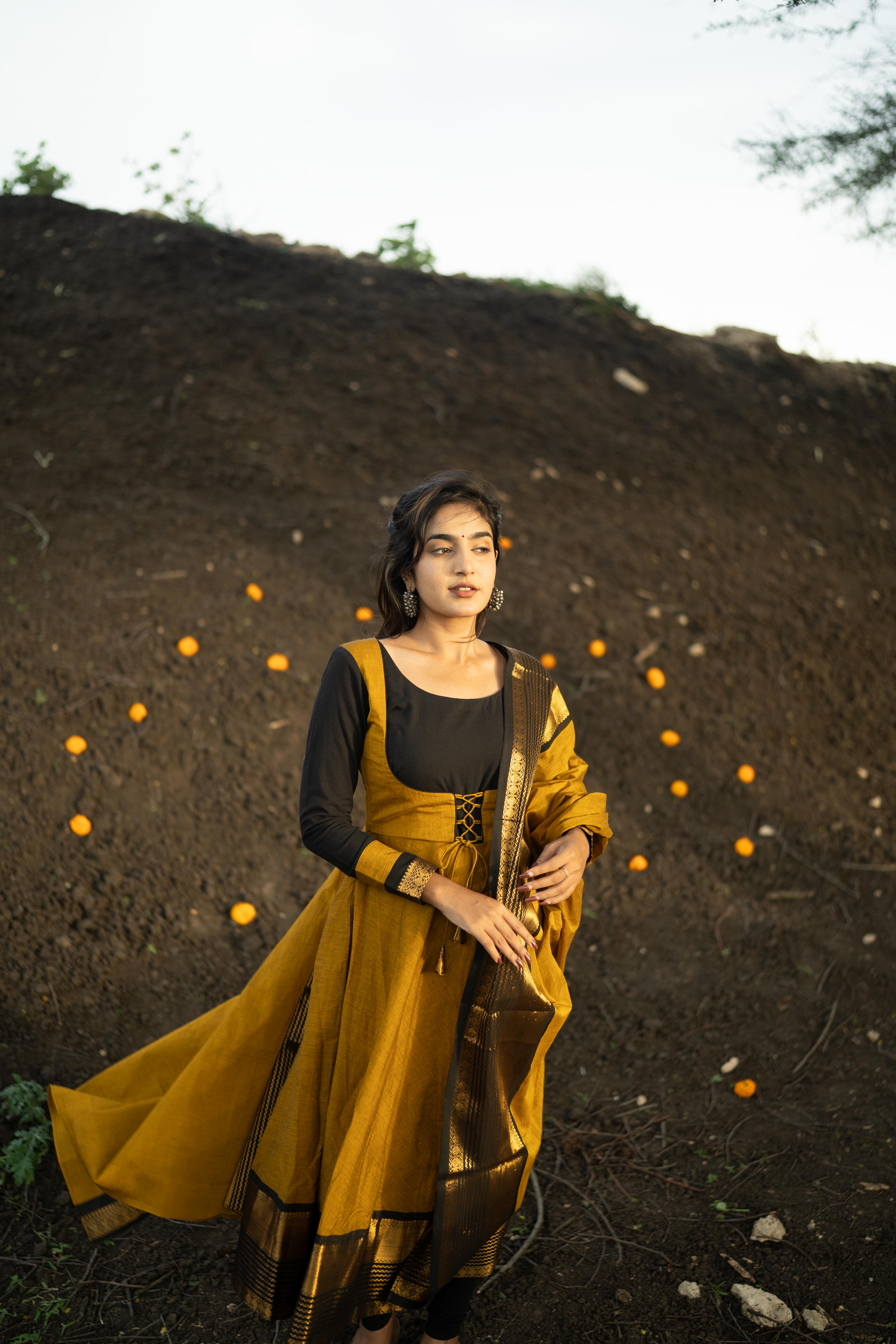 Mustard Anarkali Top & Dupatta Set