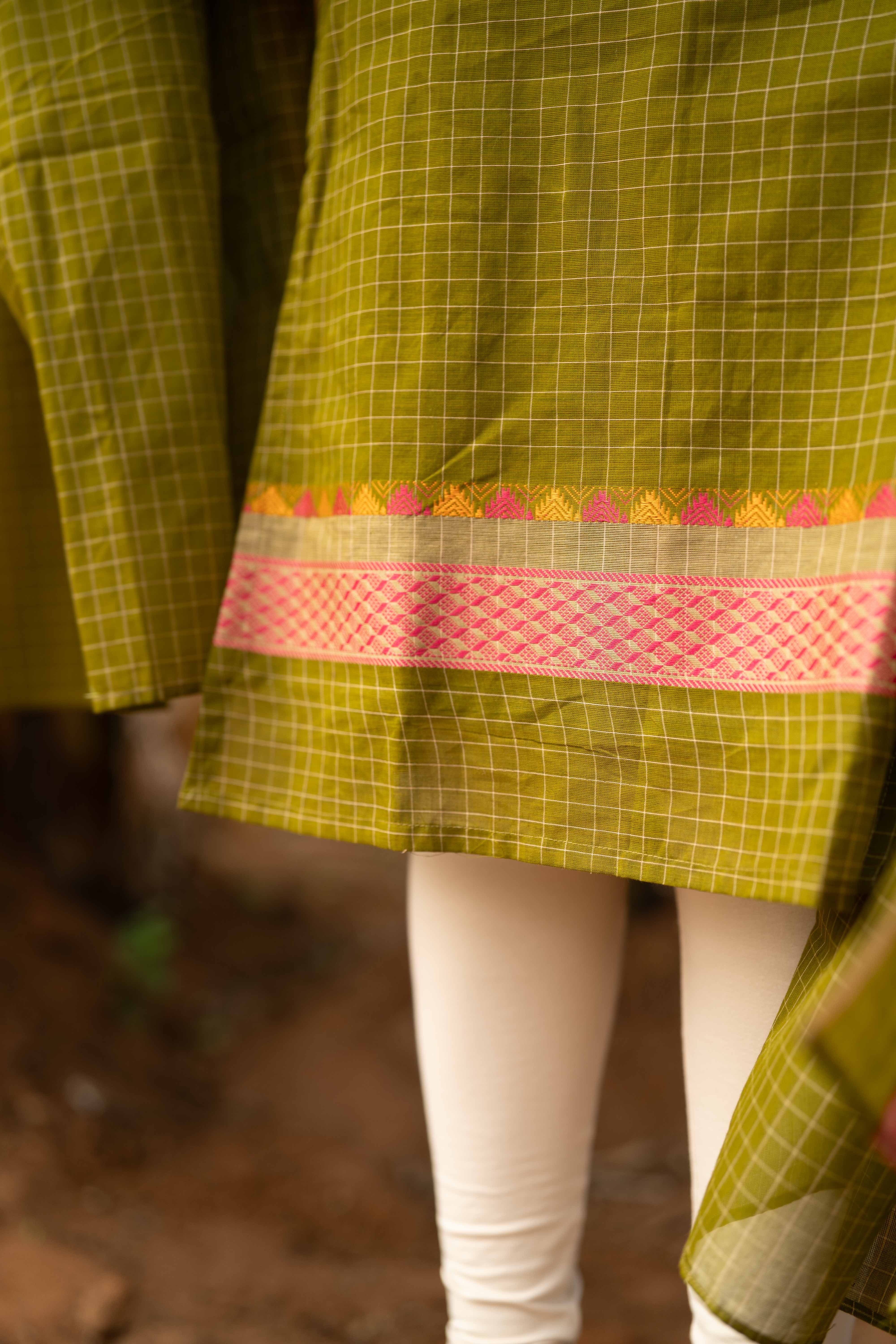 Green Kanchi Cotton Top & Dupatta Set