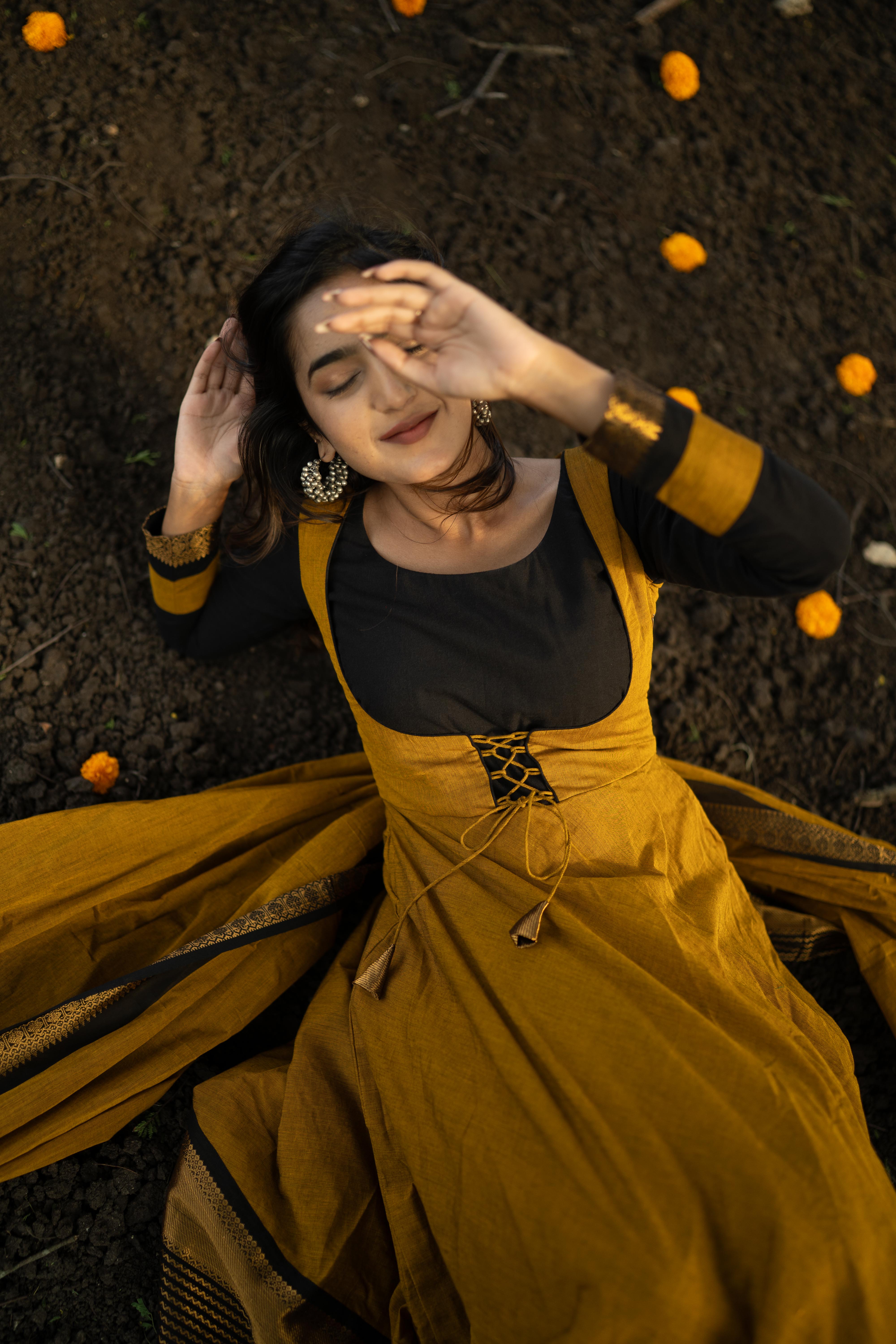 Mustard Anarkali Top & Dupatta Set