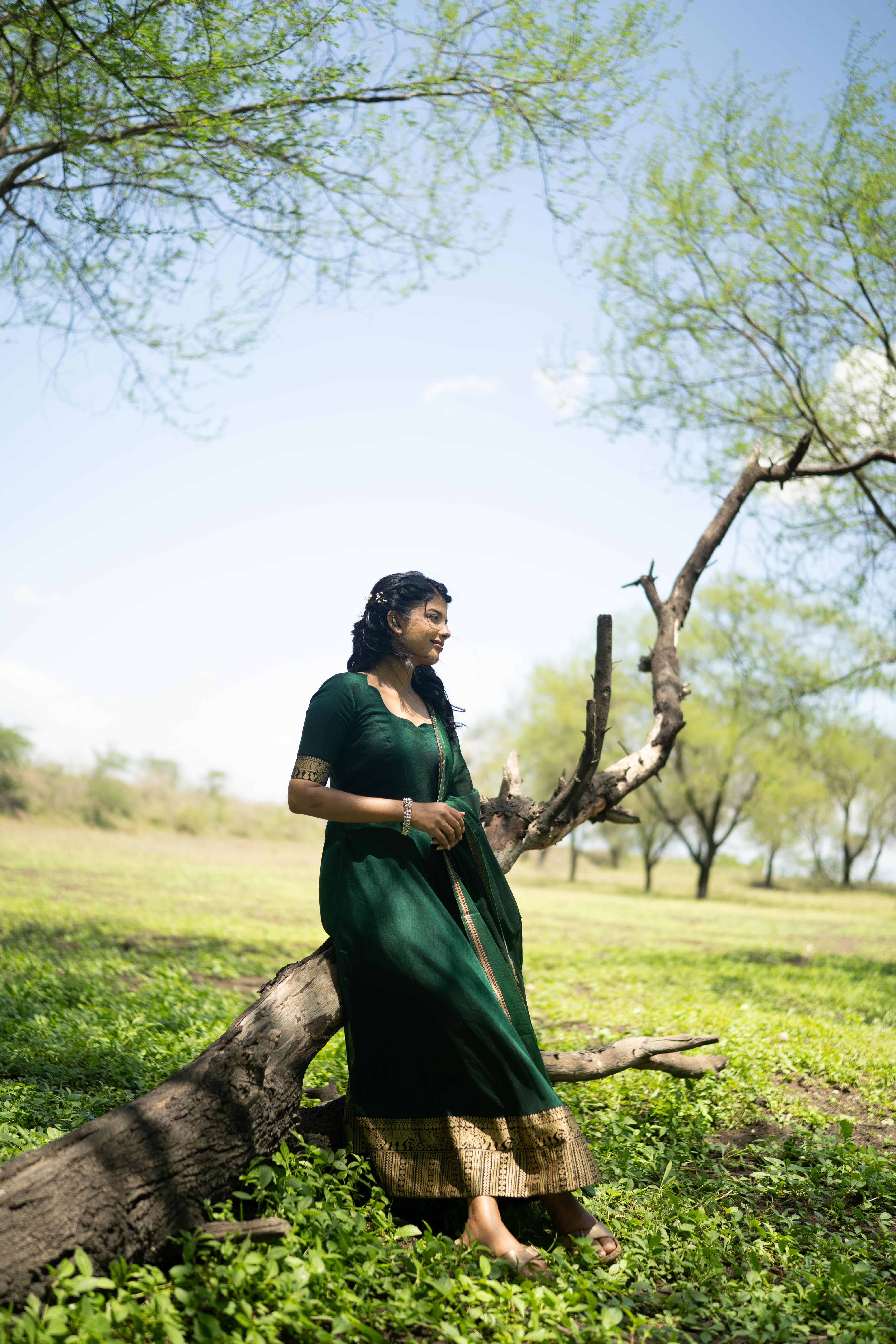 Bottle Green Malar Anarkali Top & Dupatta