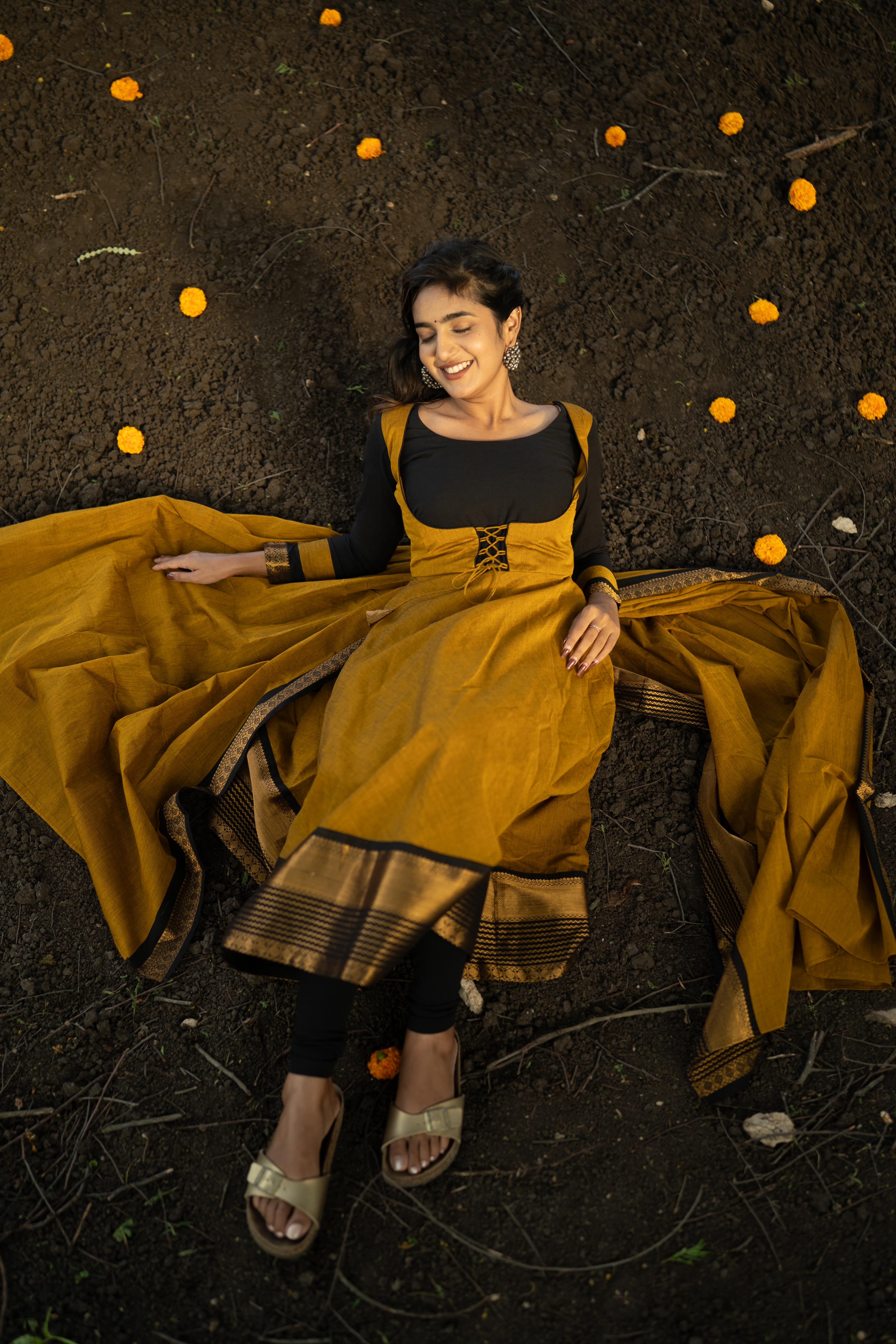 Mustard Anarkali Top & Dupatta Set