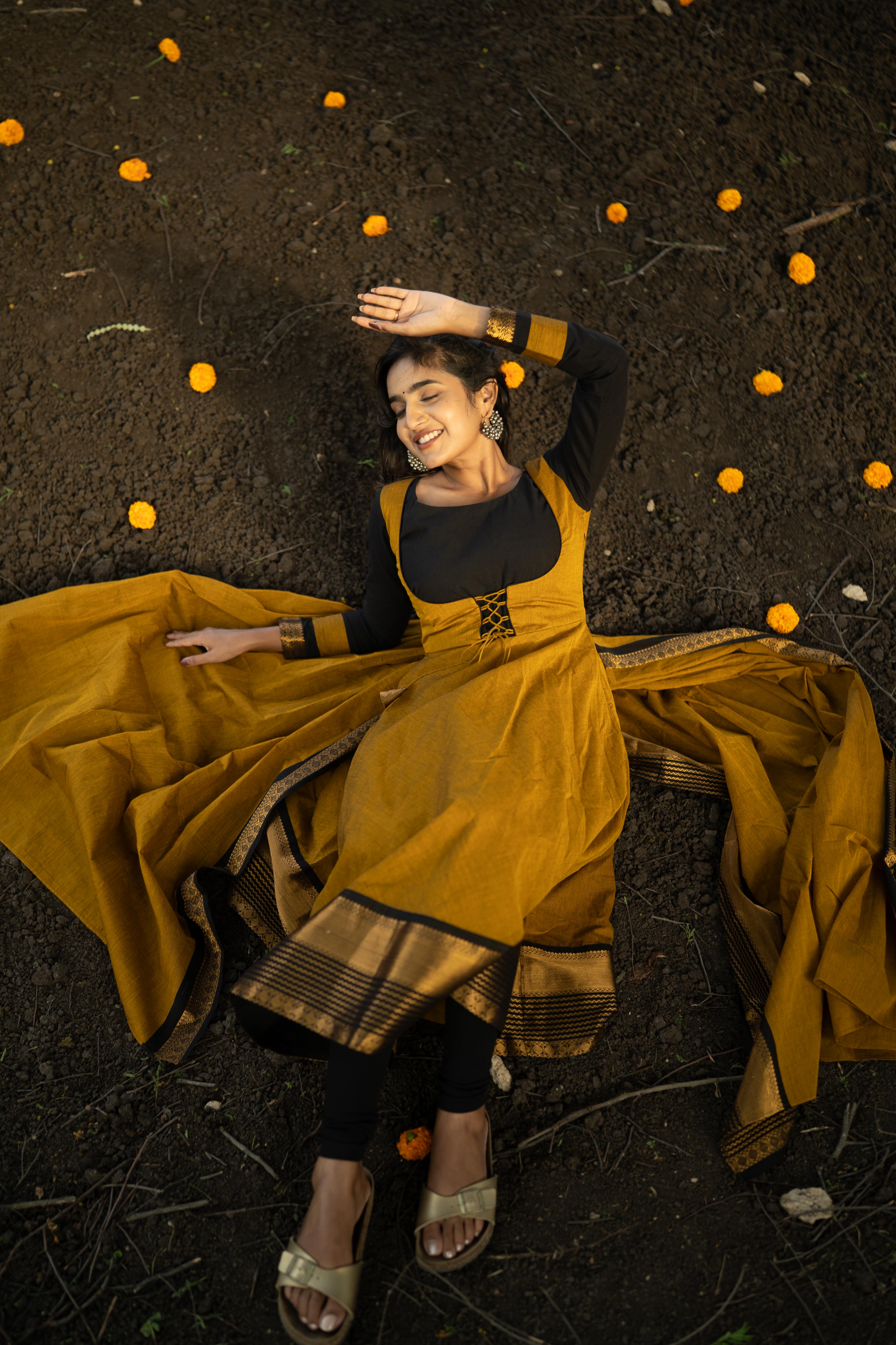 Mustard Anarkali Top & Dupatta Set